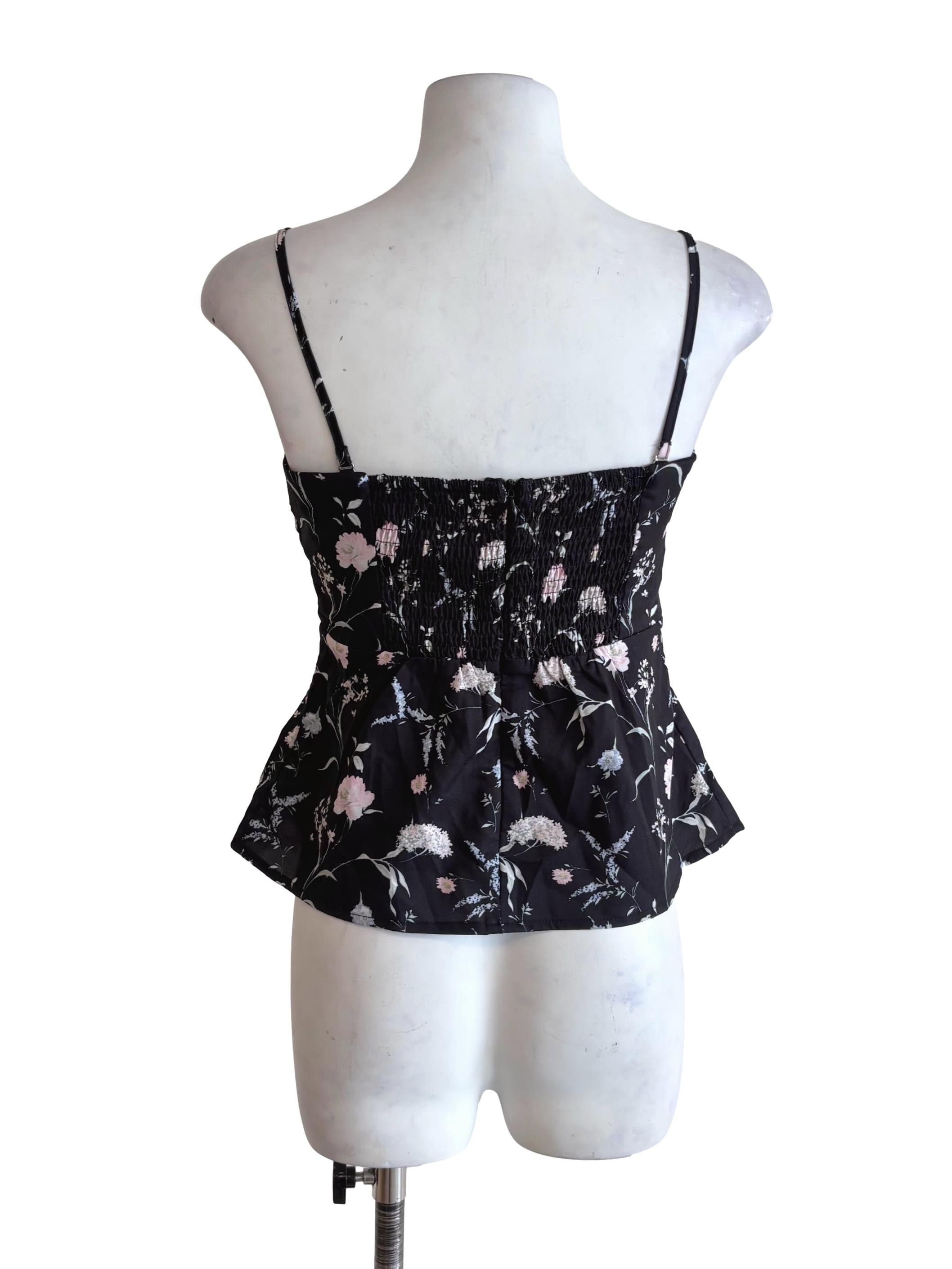 Black Floral Prints Pleated Babydoll Top