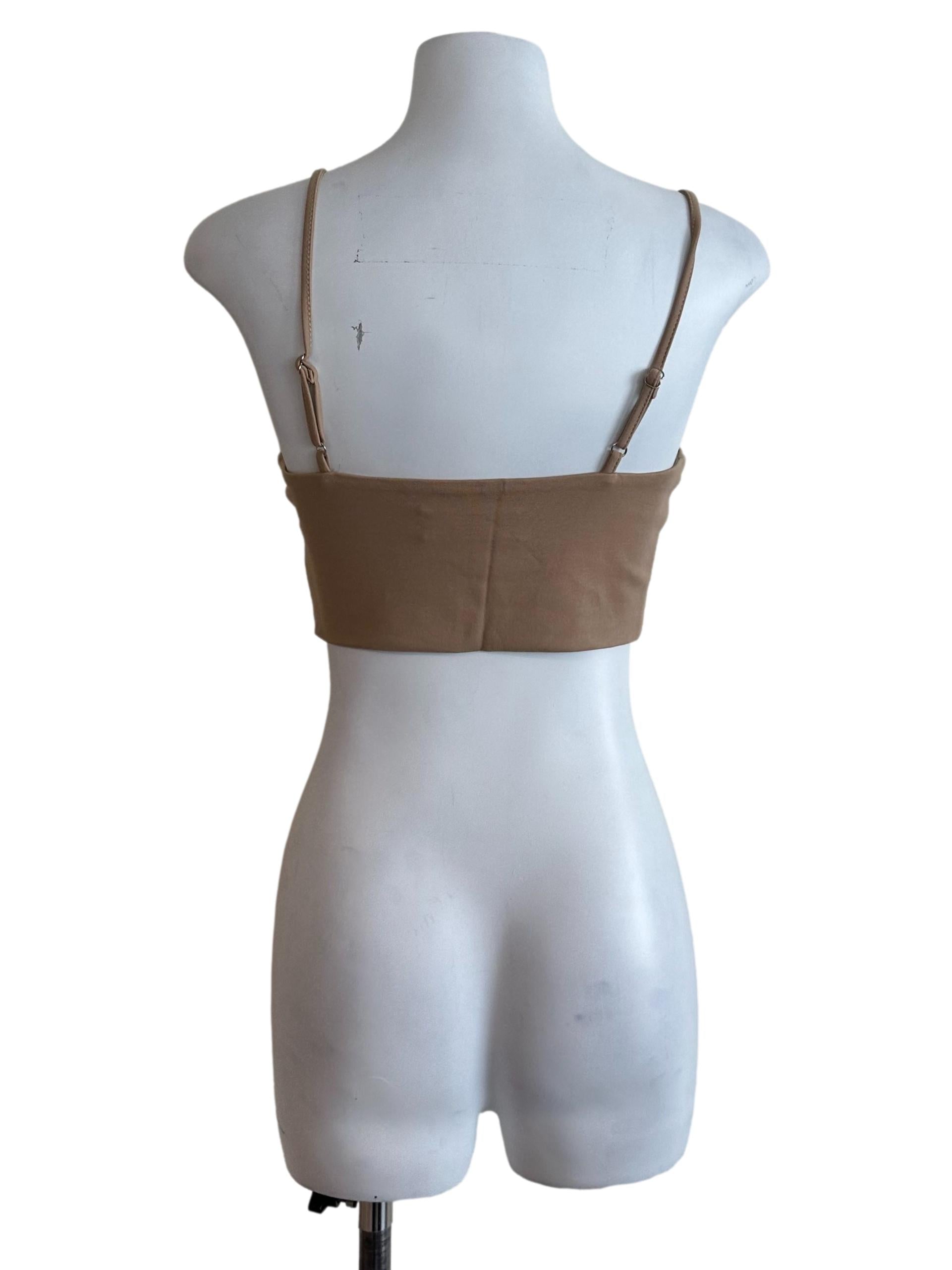 Latte Brown Square Neck Crop Top