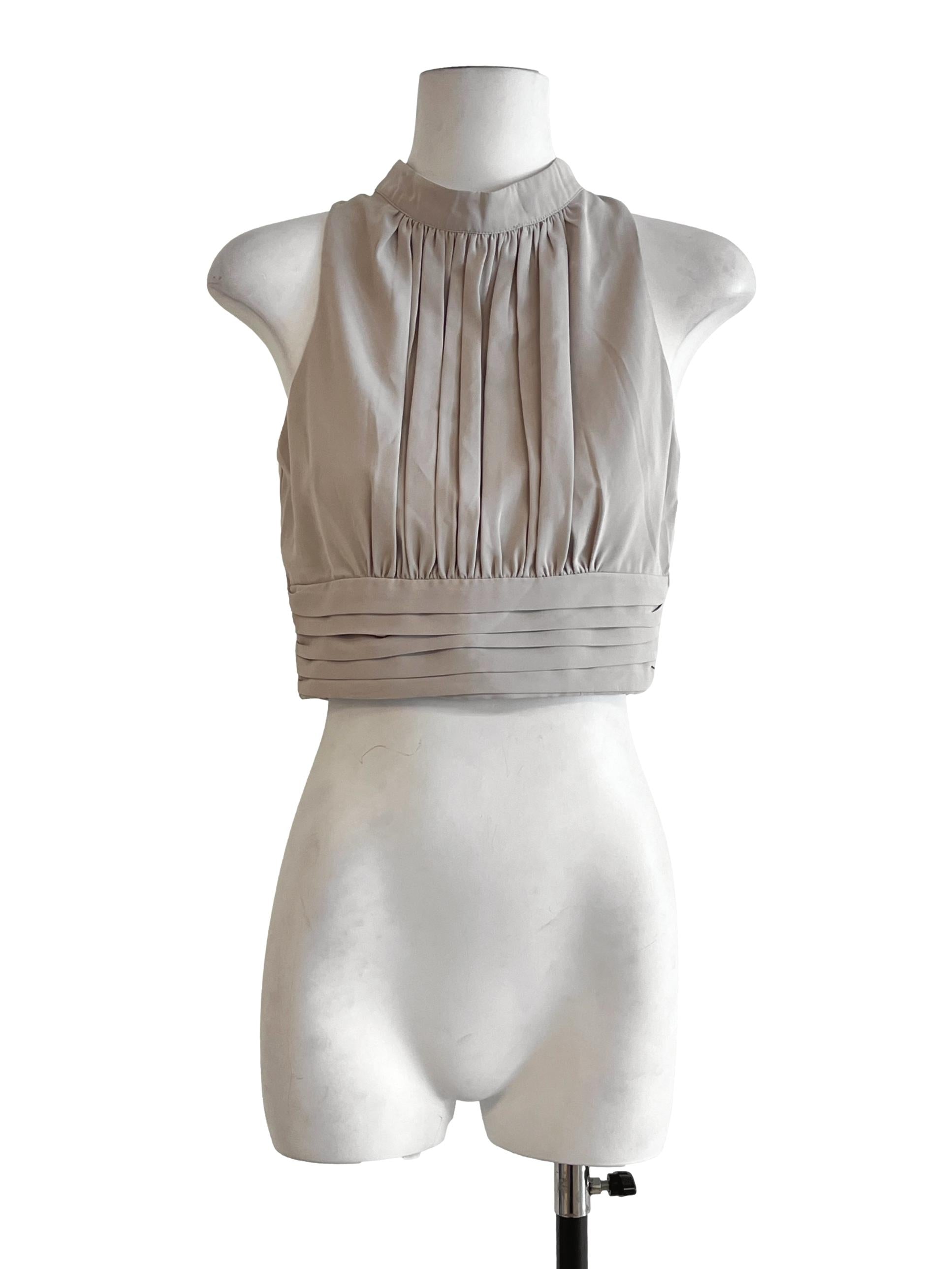 Taupe Brown High Neck Sleeveless Top