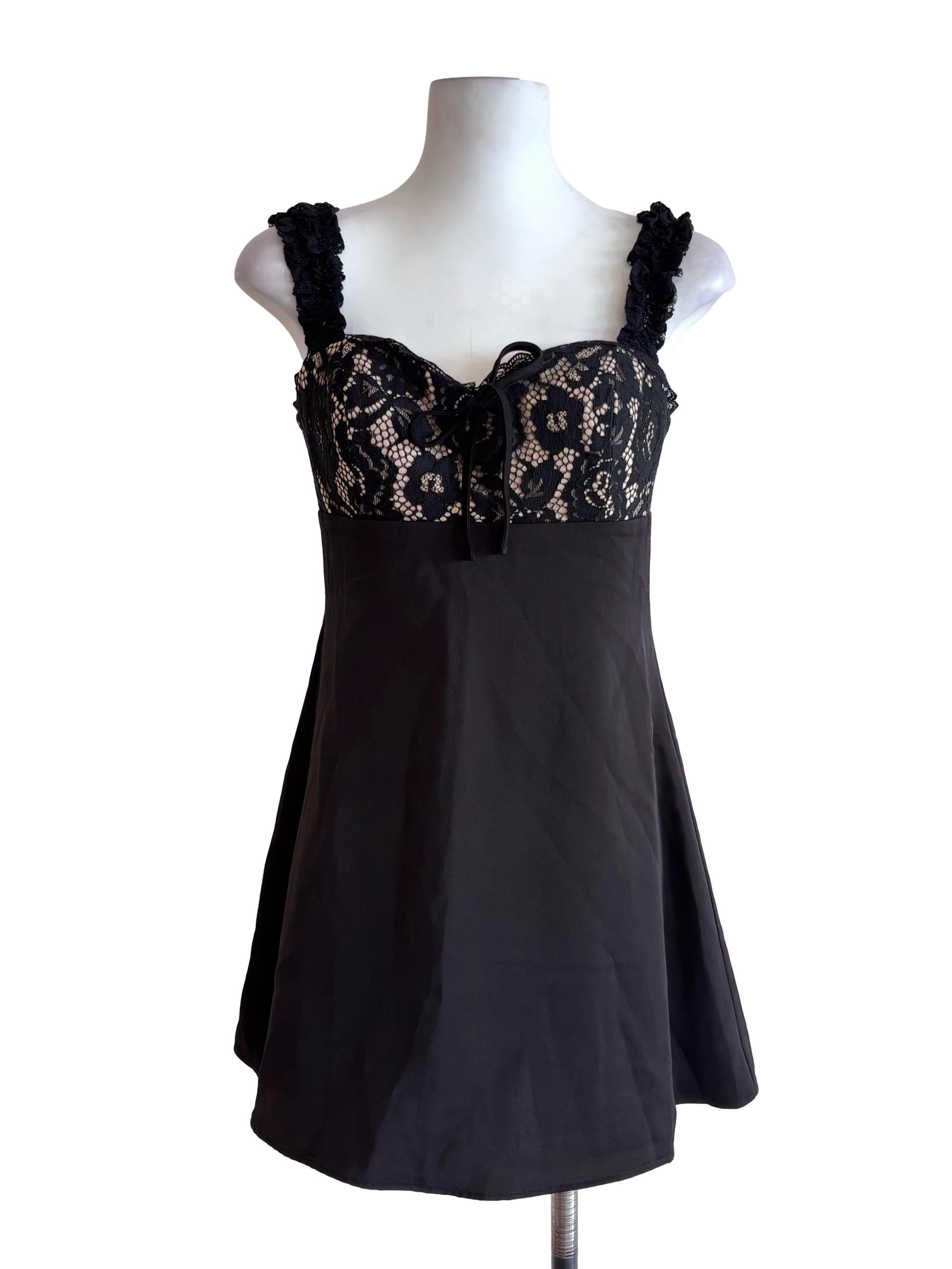 Black Lace Detail Mini Dress