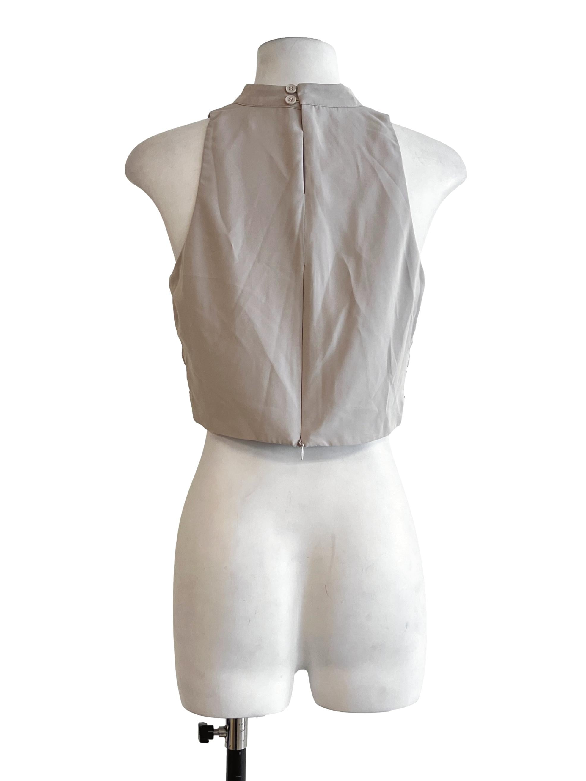 Taupe Brown High Neck Sleeveless Top