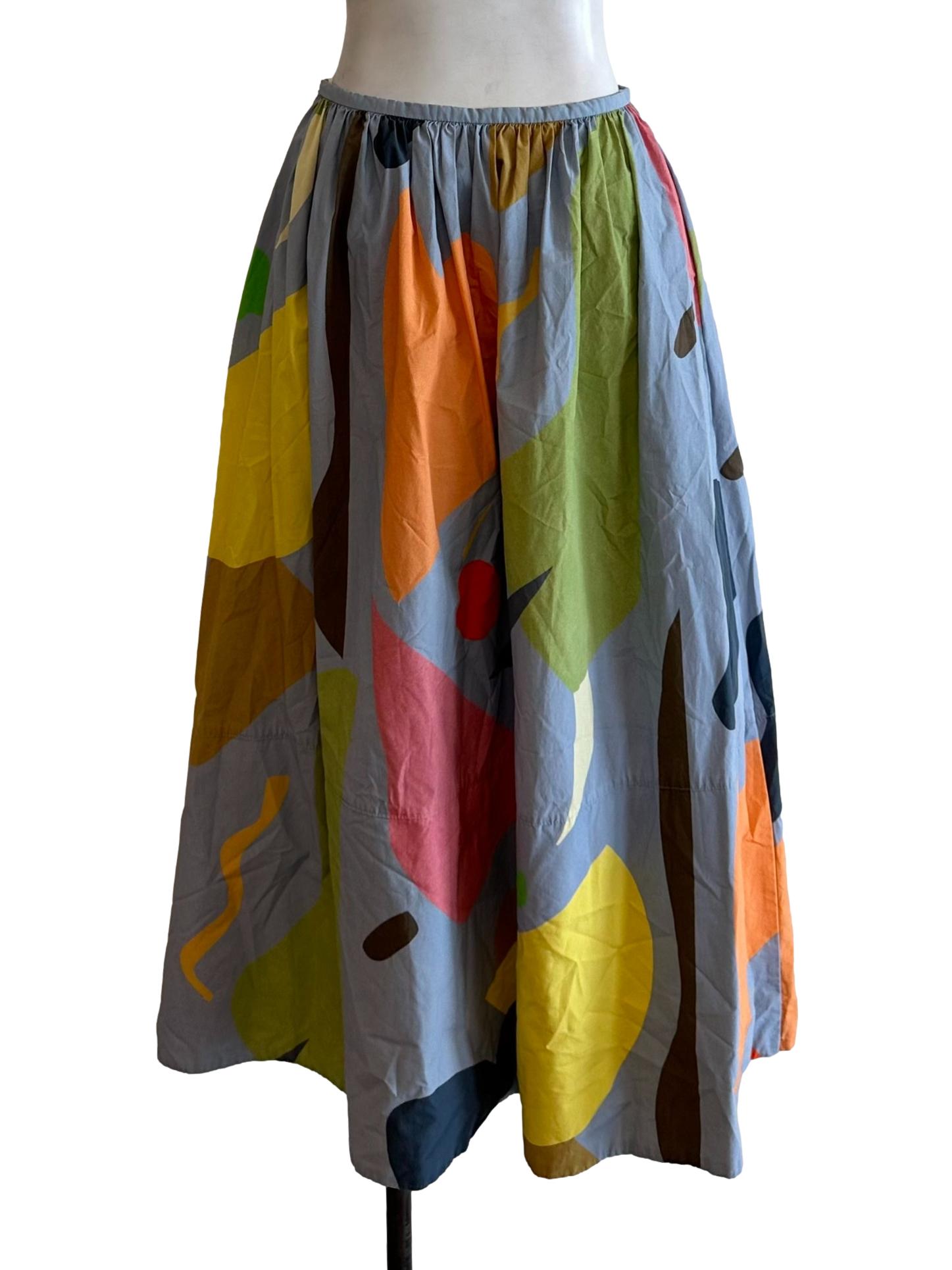 Dusty Blue Abstract Pattern A Line Skirt OSN