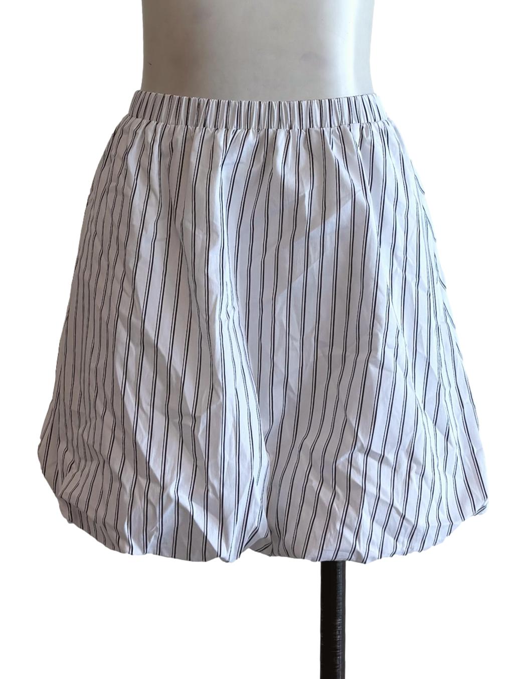 White Striped Cotton Mini Balloon Skirt