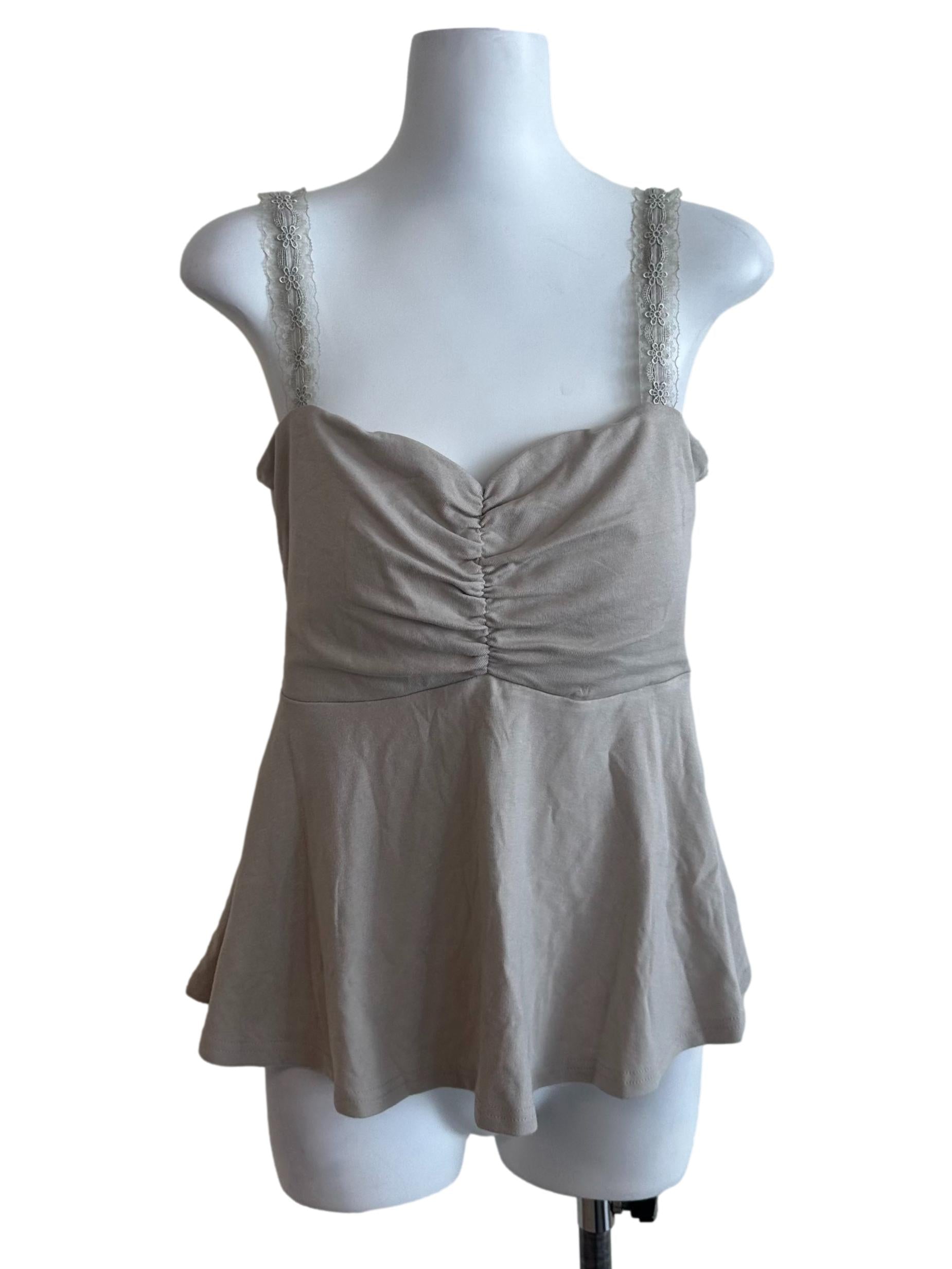 Hazel Beige Lace Strap Peplum Top
