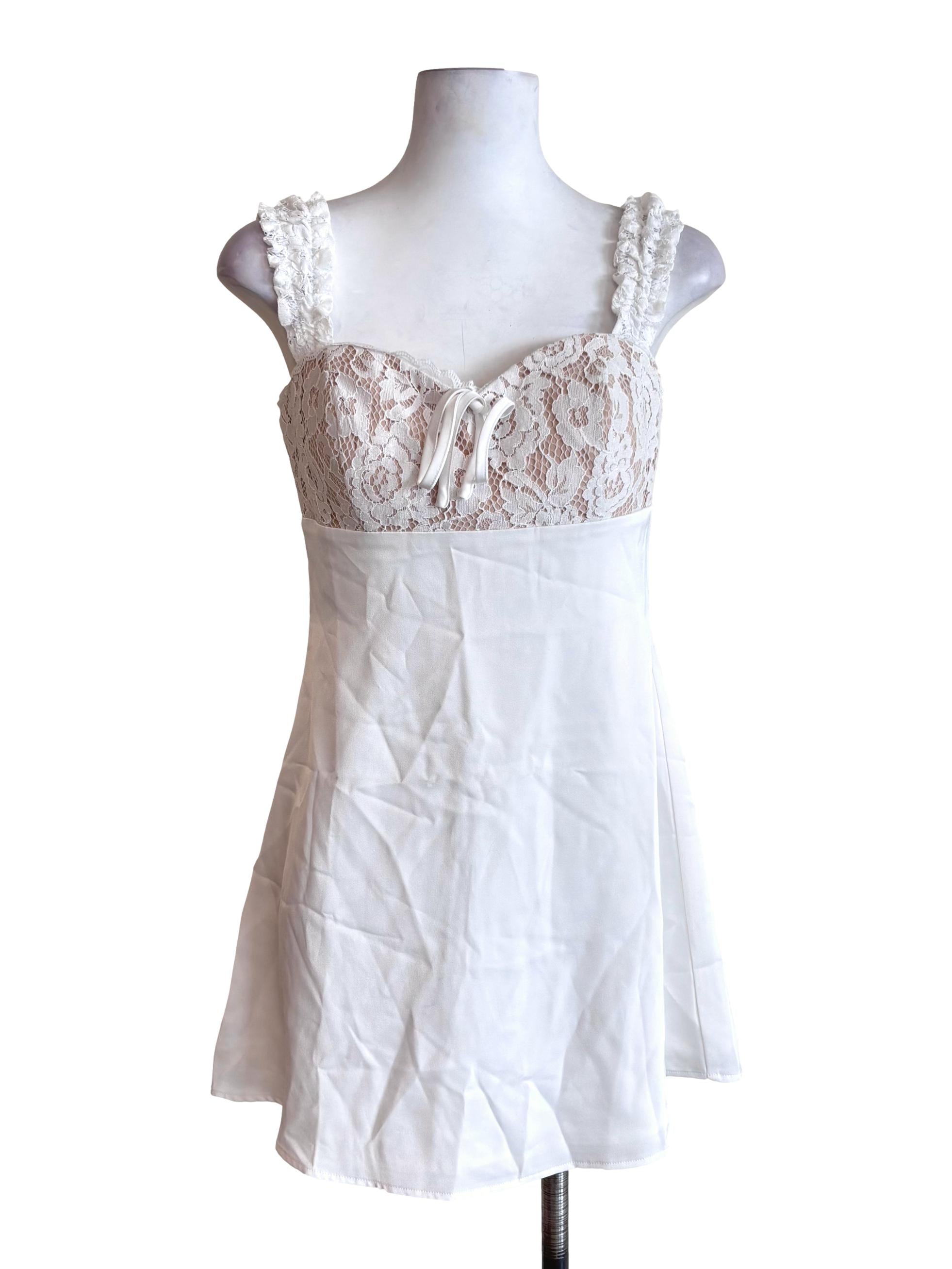 White Lace Detail Mini Dress