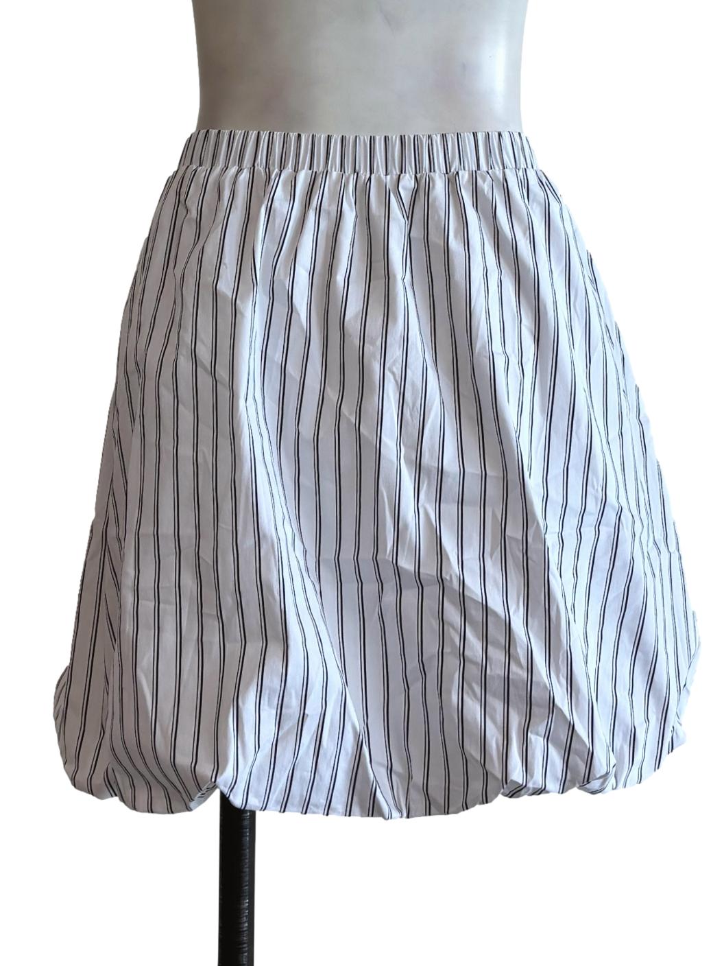 White Striped Cotton Mini Balloon Skirt