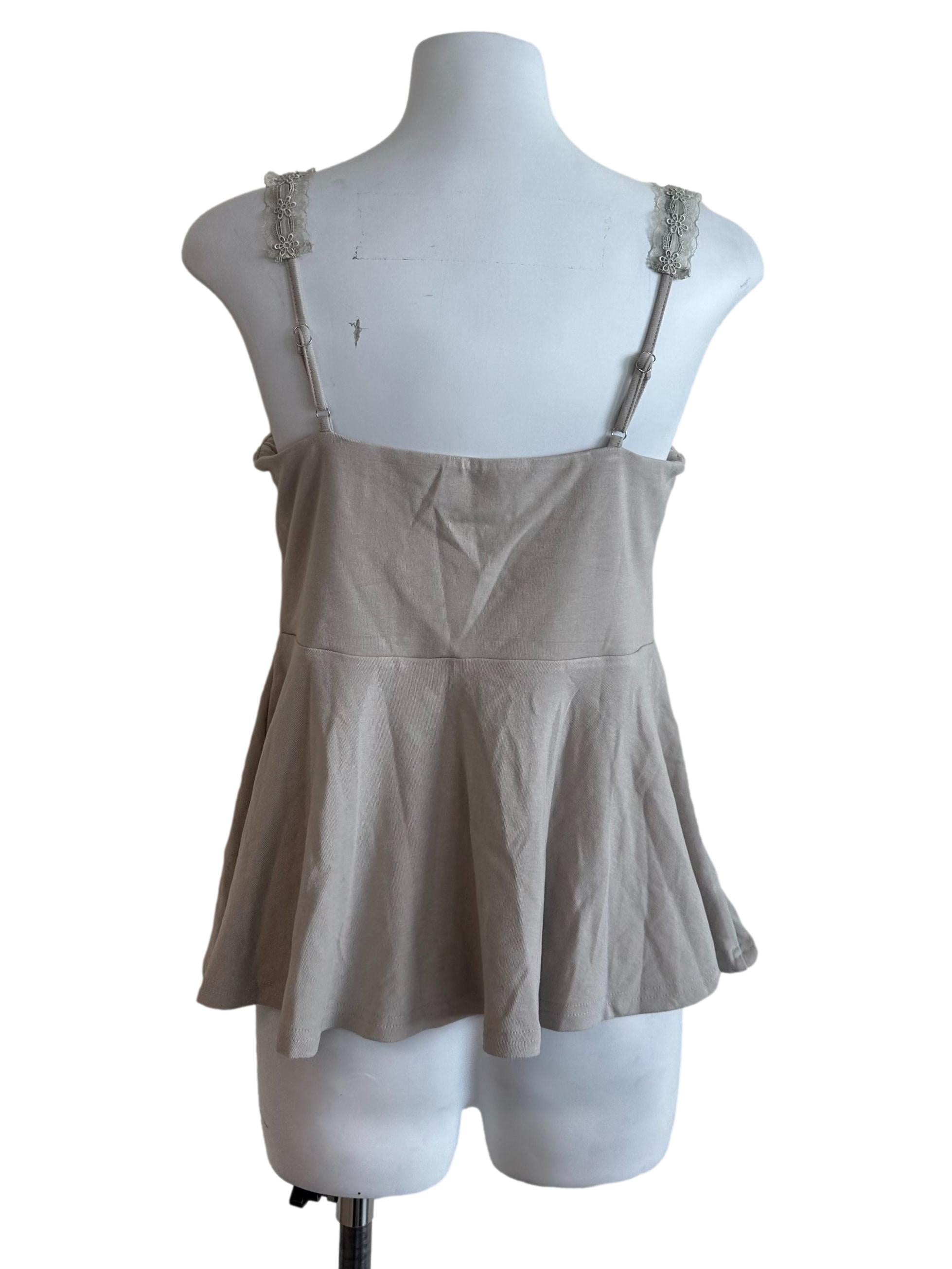 Hazel Beige Lace Strap Peplum Top