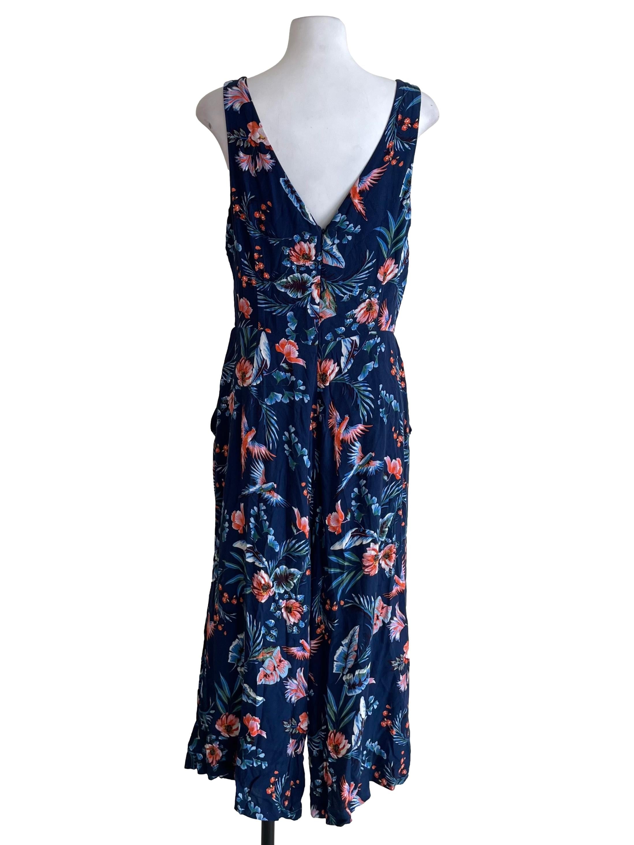 Denim Floral Open Waist Jumpsuit