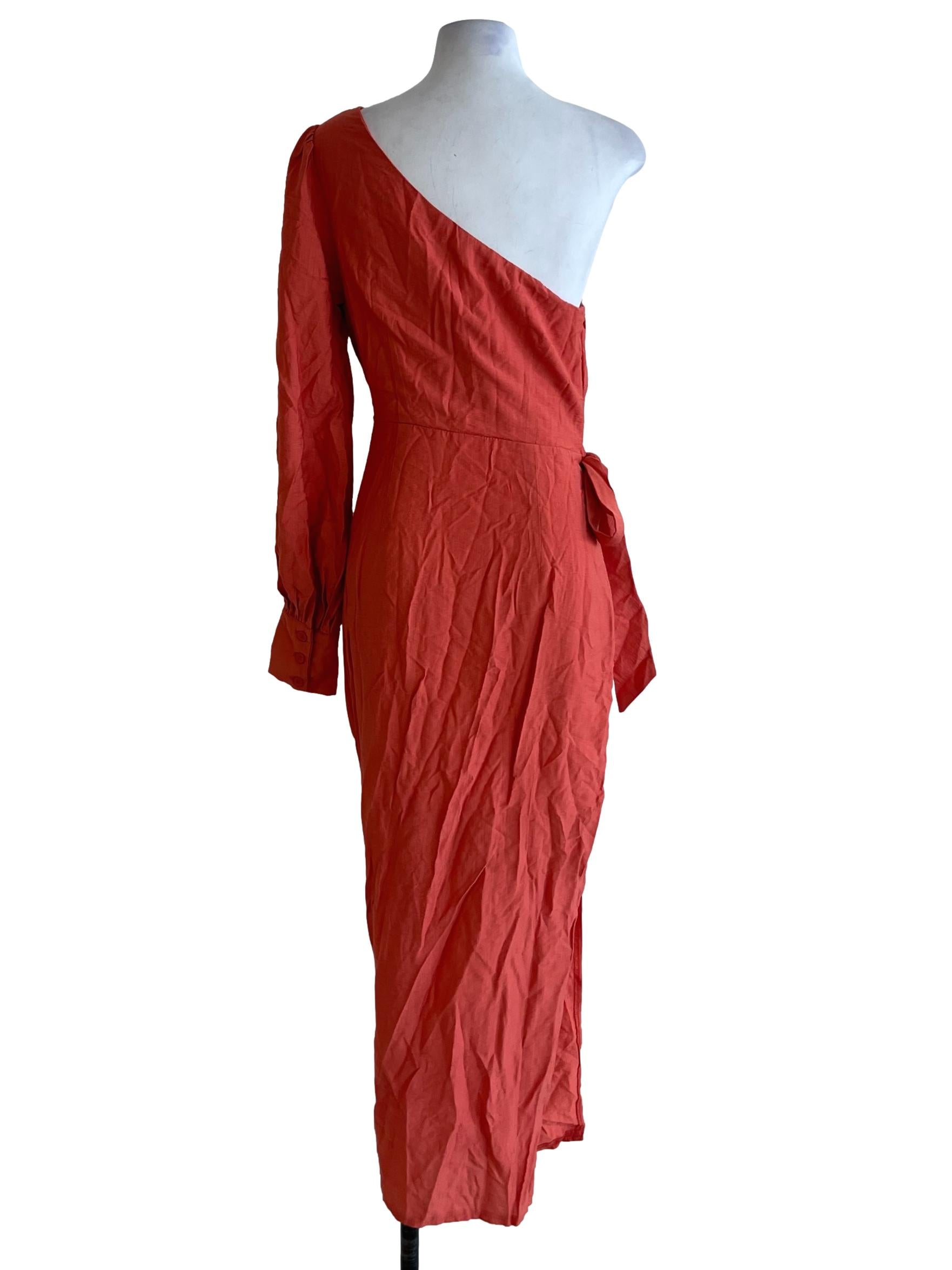 Tiger Orange Asymmetrical Neckline A-Line Dress