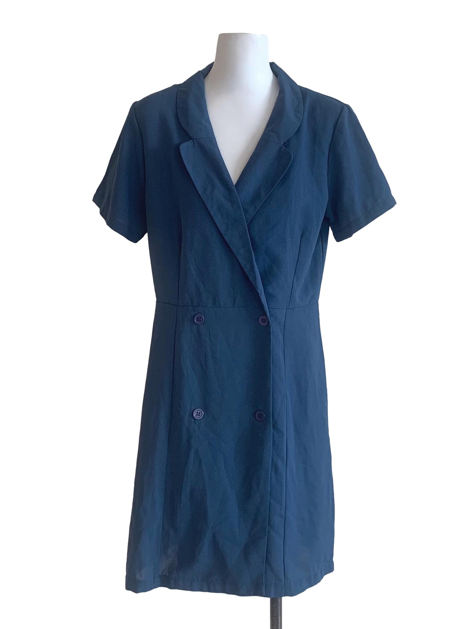 Stone Blue Notched Collar Dress