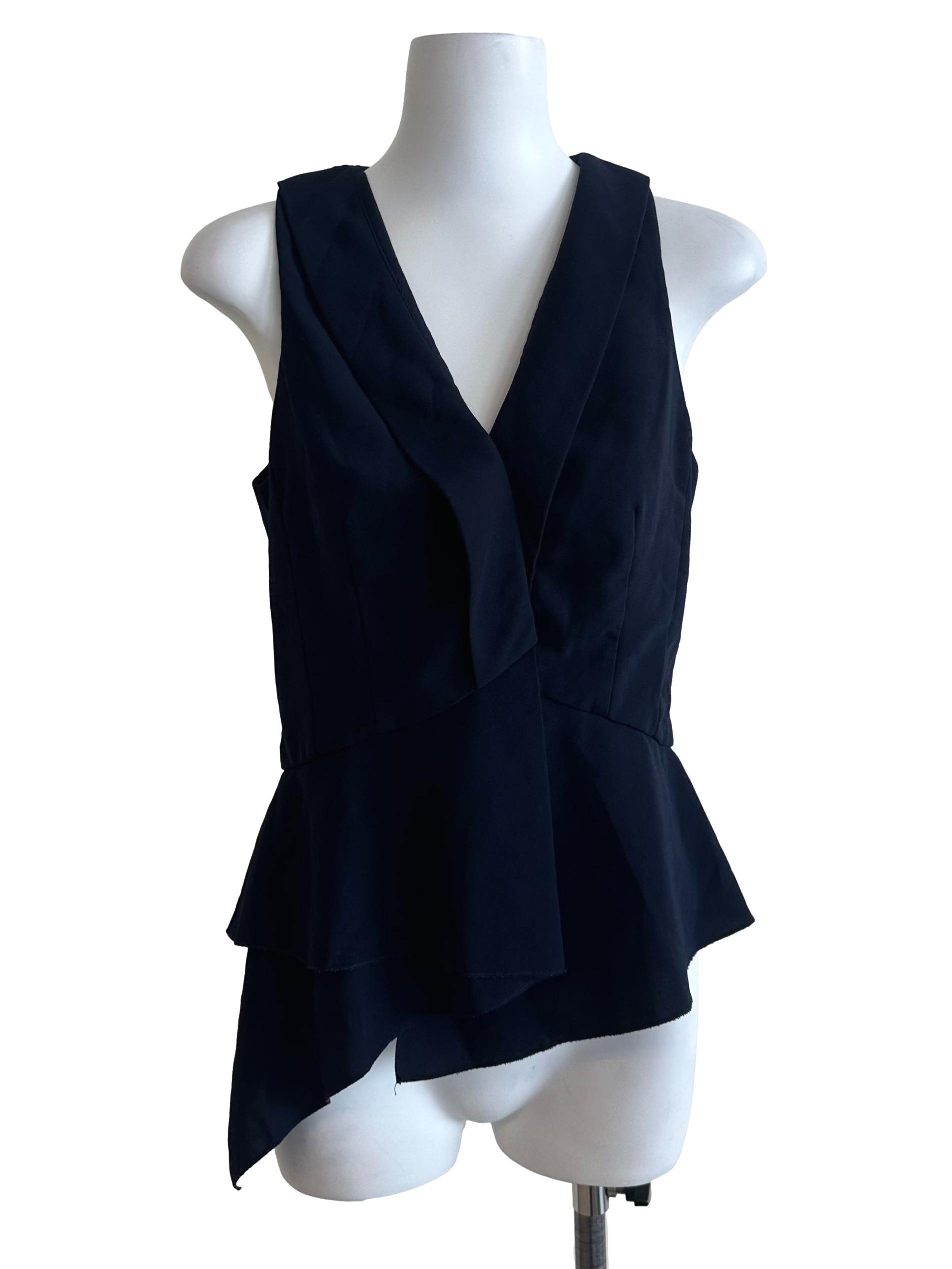 Navy Blue V Neck Asymmetric Peplum Top