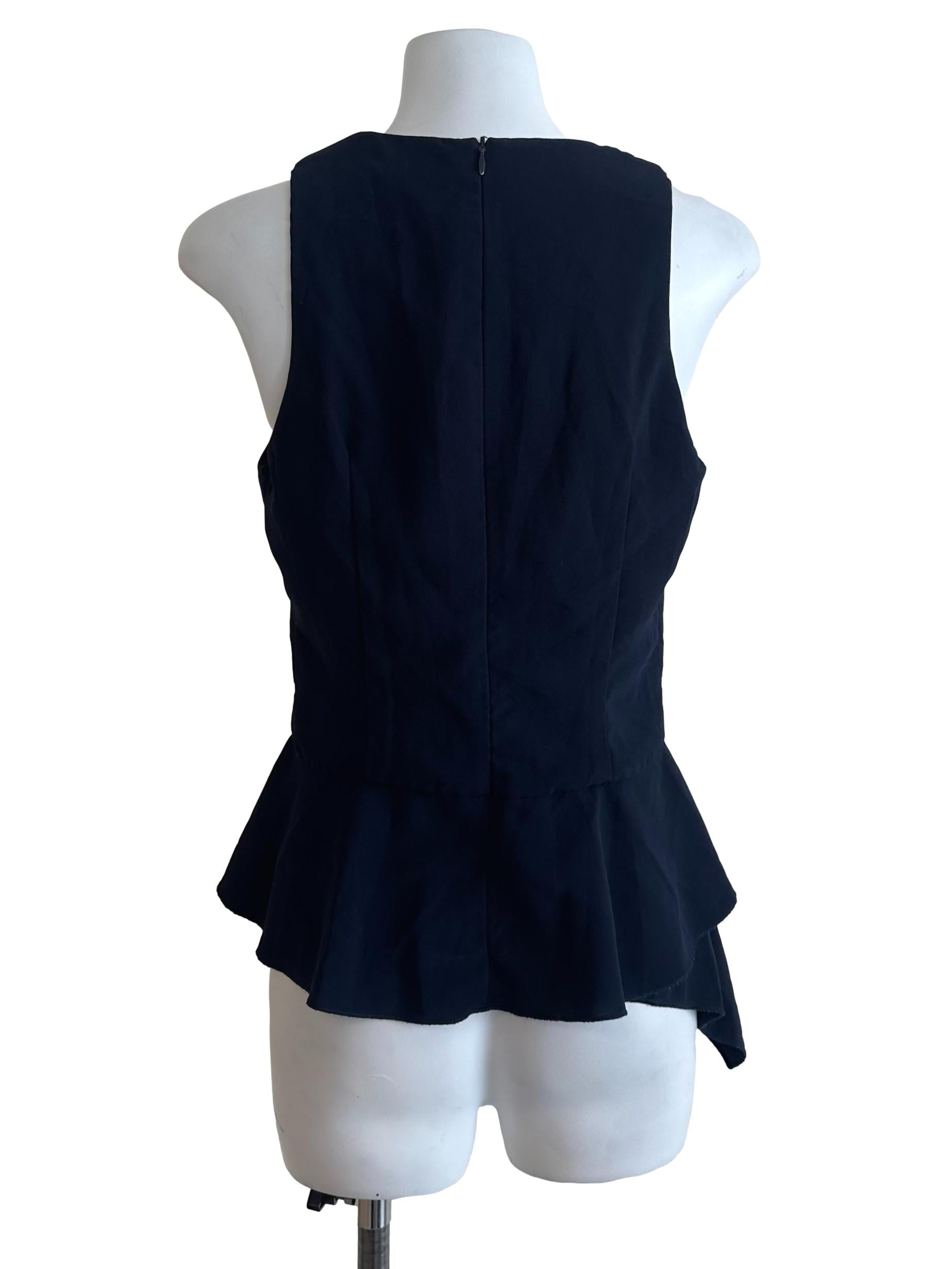 Navy Blue V Neck Asymmetric Peplum Top
