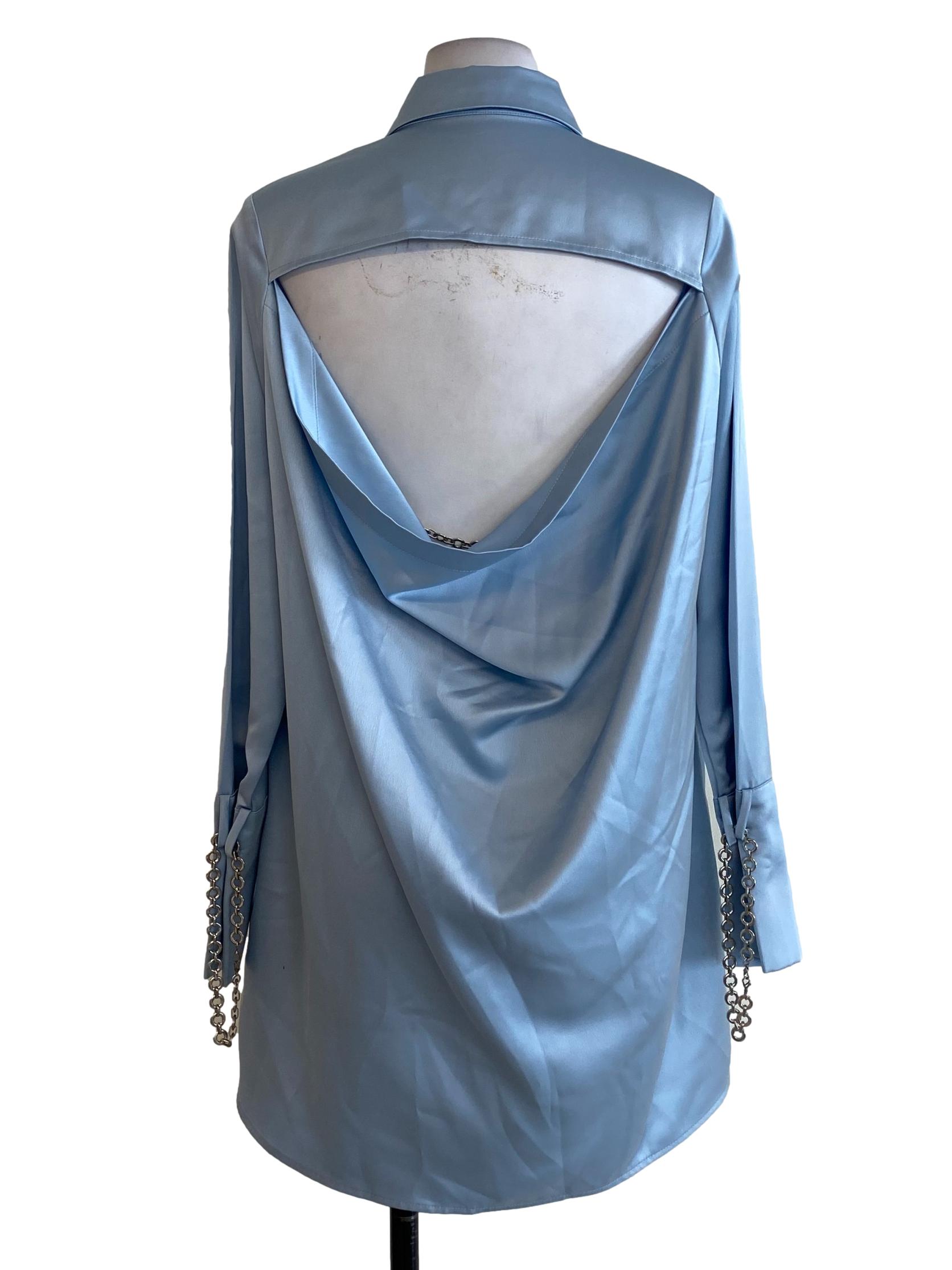 Blue Satin Shirt Dress