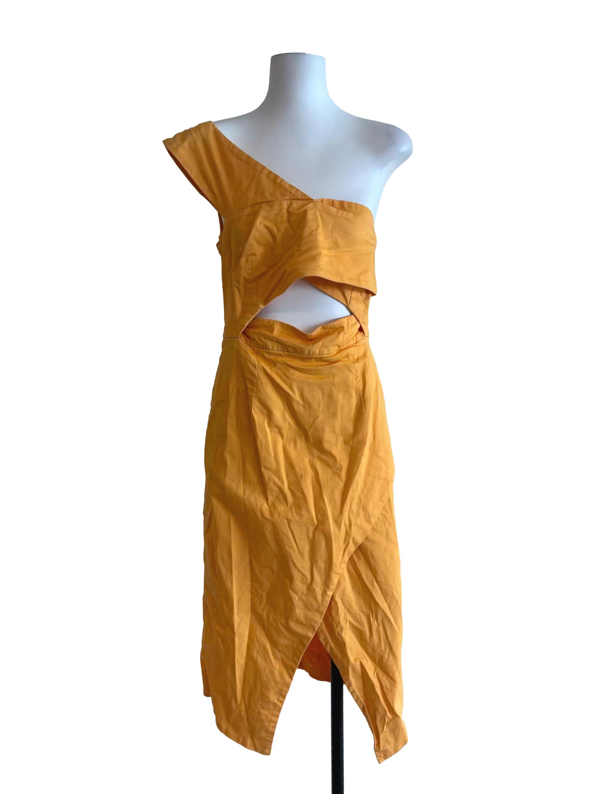 Mango Yellow One Shoulder Cut Out Dress