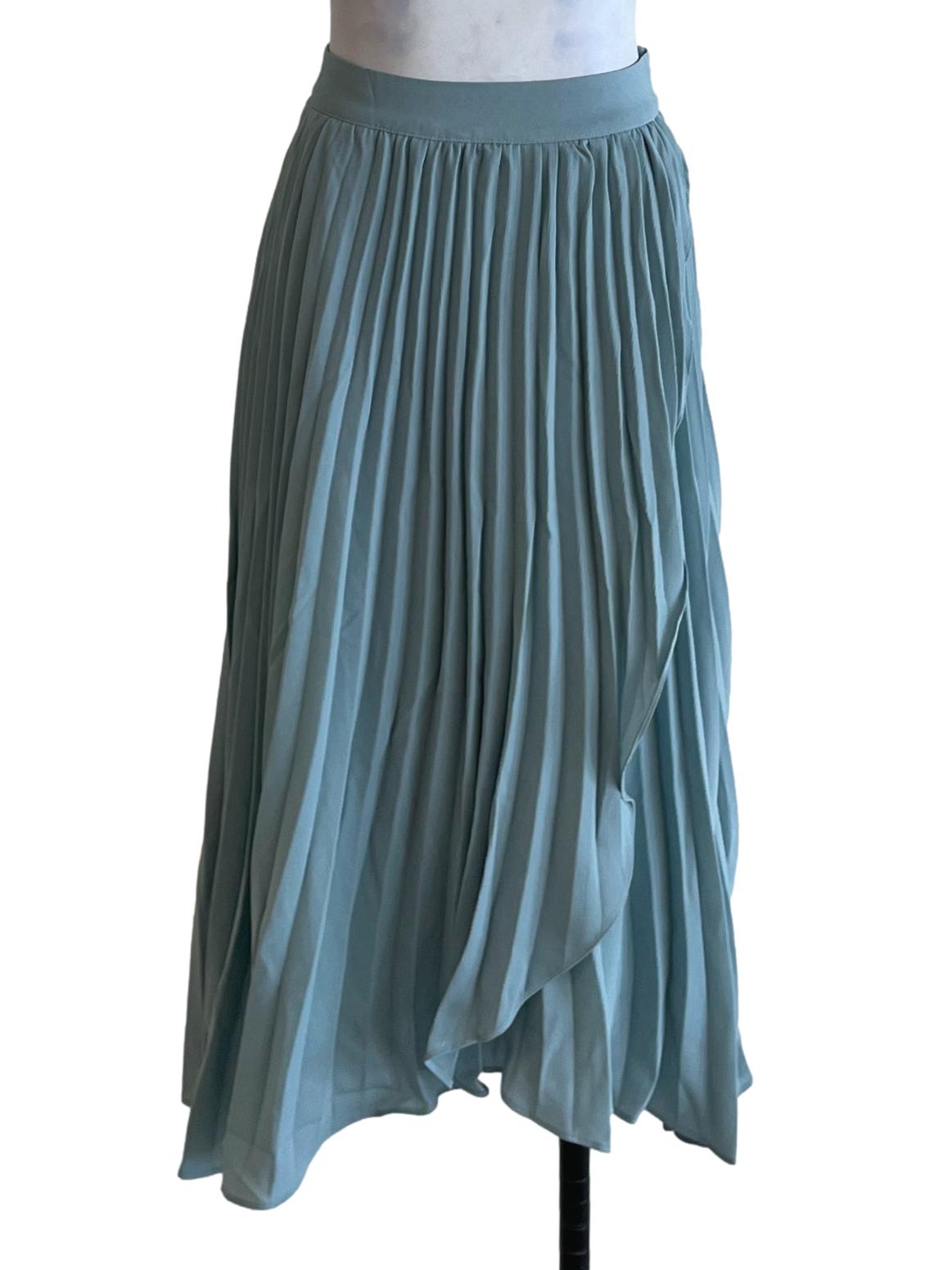 Teal Blue High-Waisted Pleated Skirt