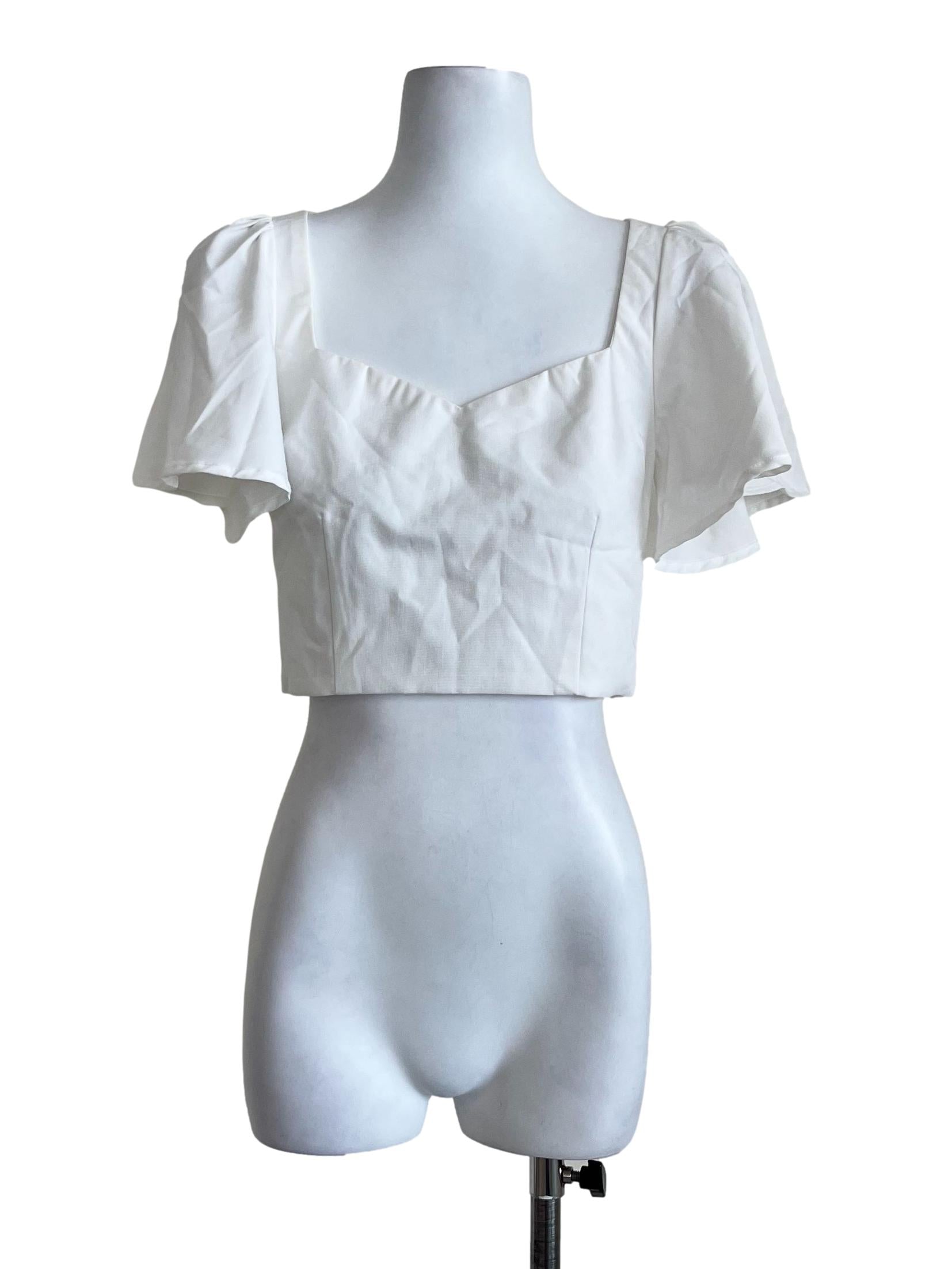 White Plain Short Sleeves Blouse