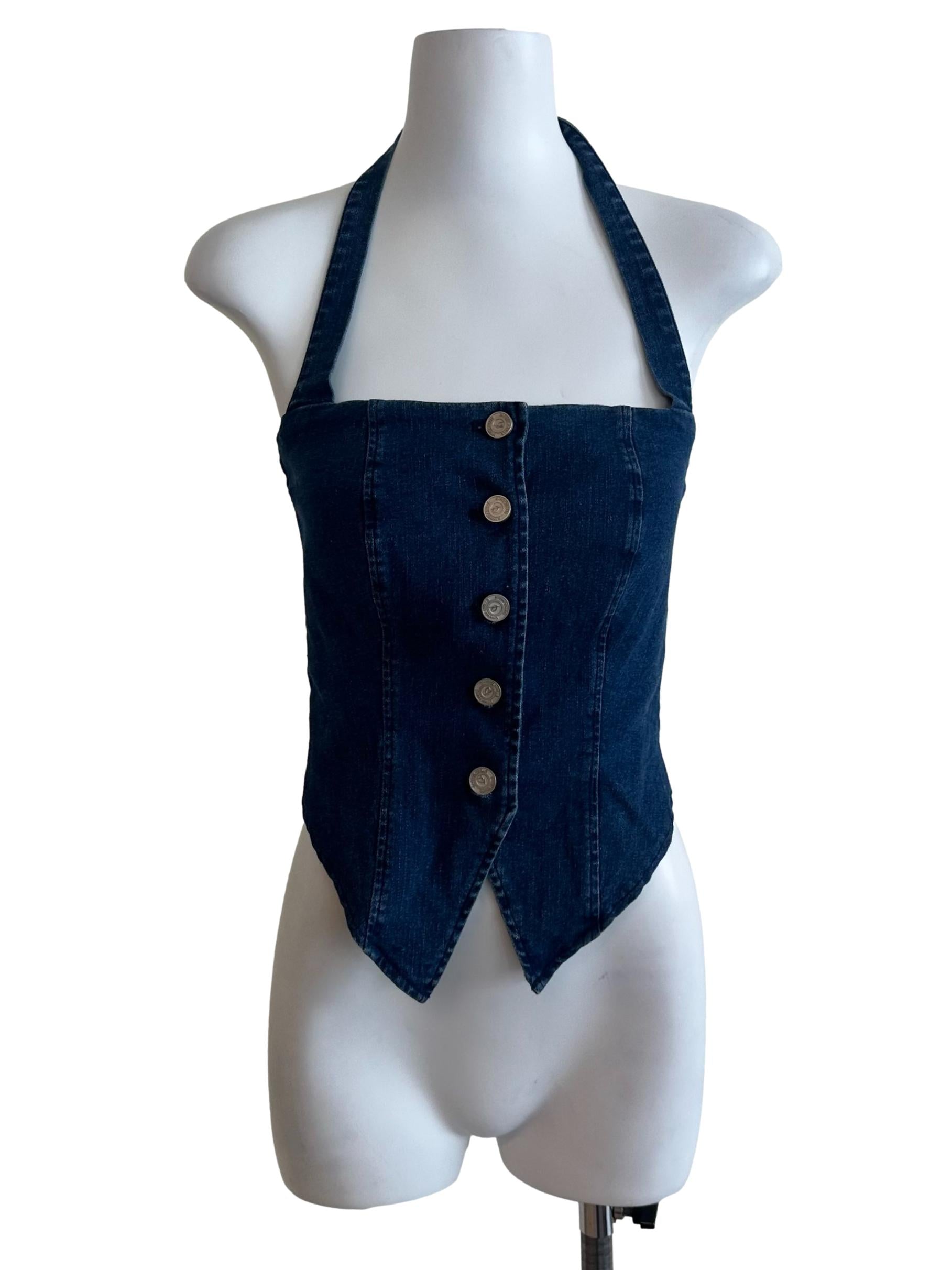 Dark Blue Denim Halter Top