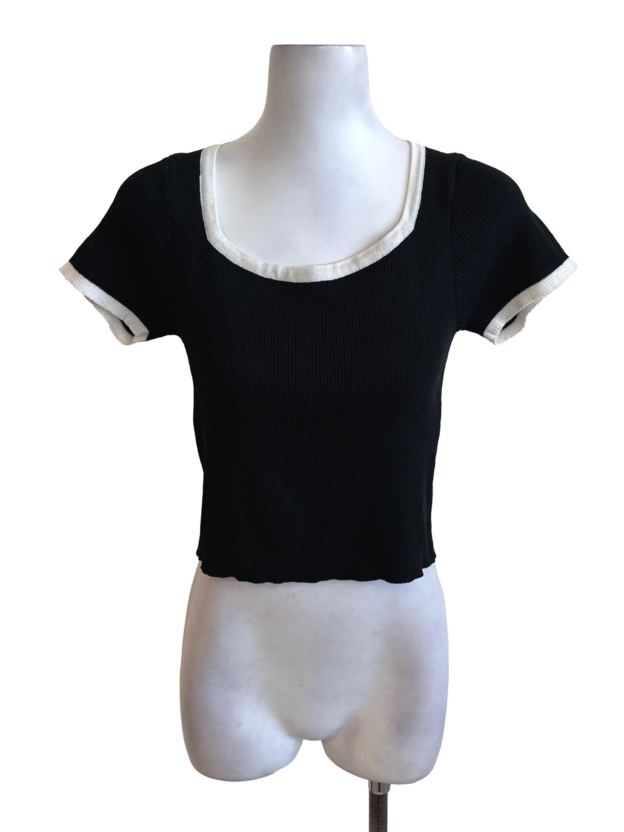 Black White Knit Short Sleeve Top