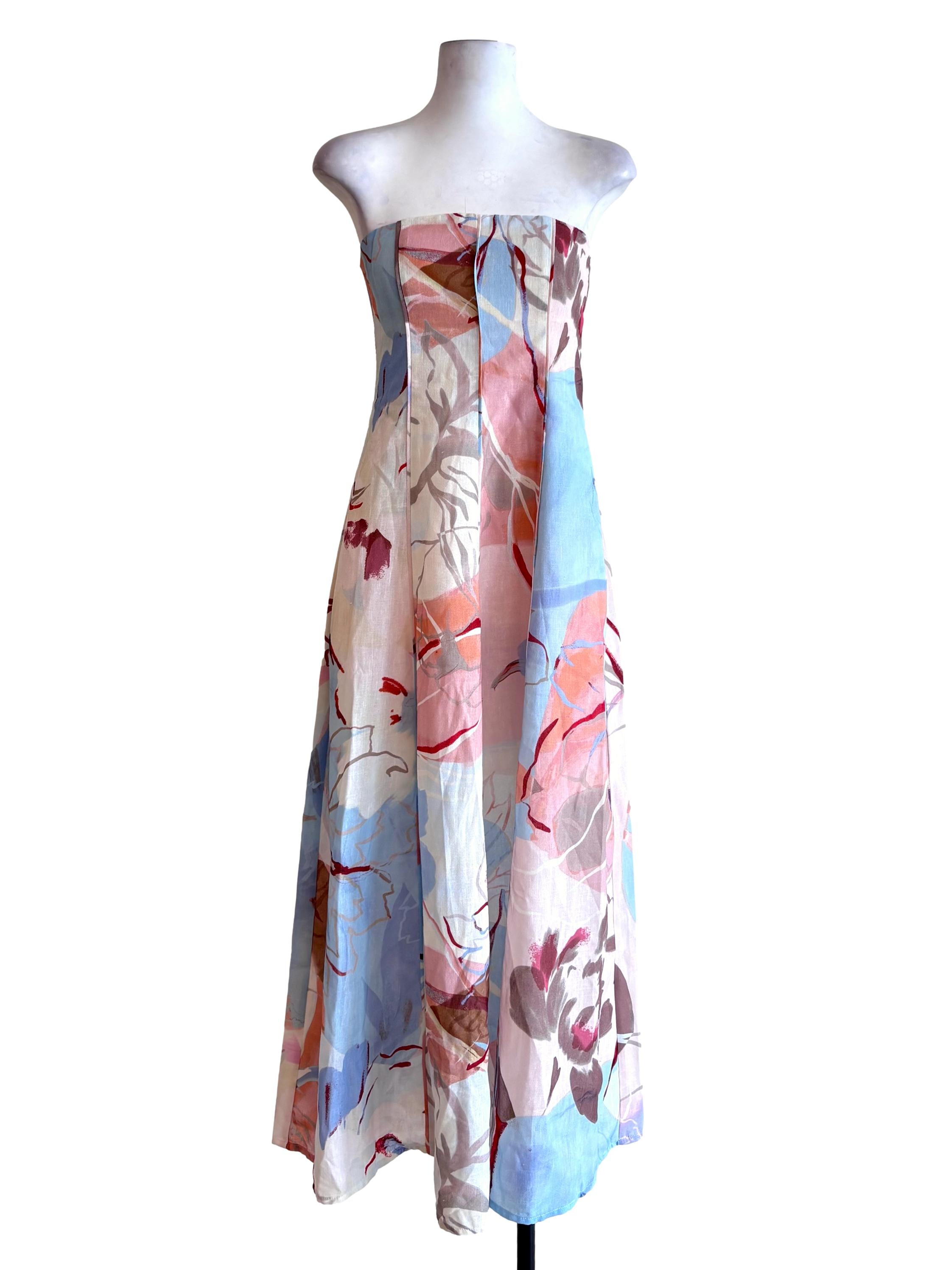 Peach Multicolor Prints Strapless Dress LB