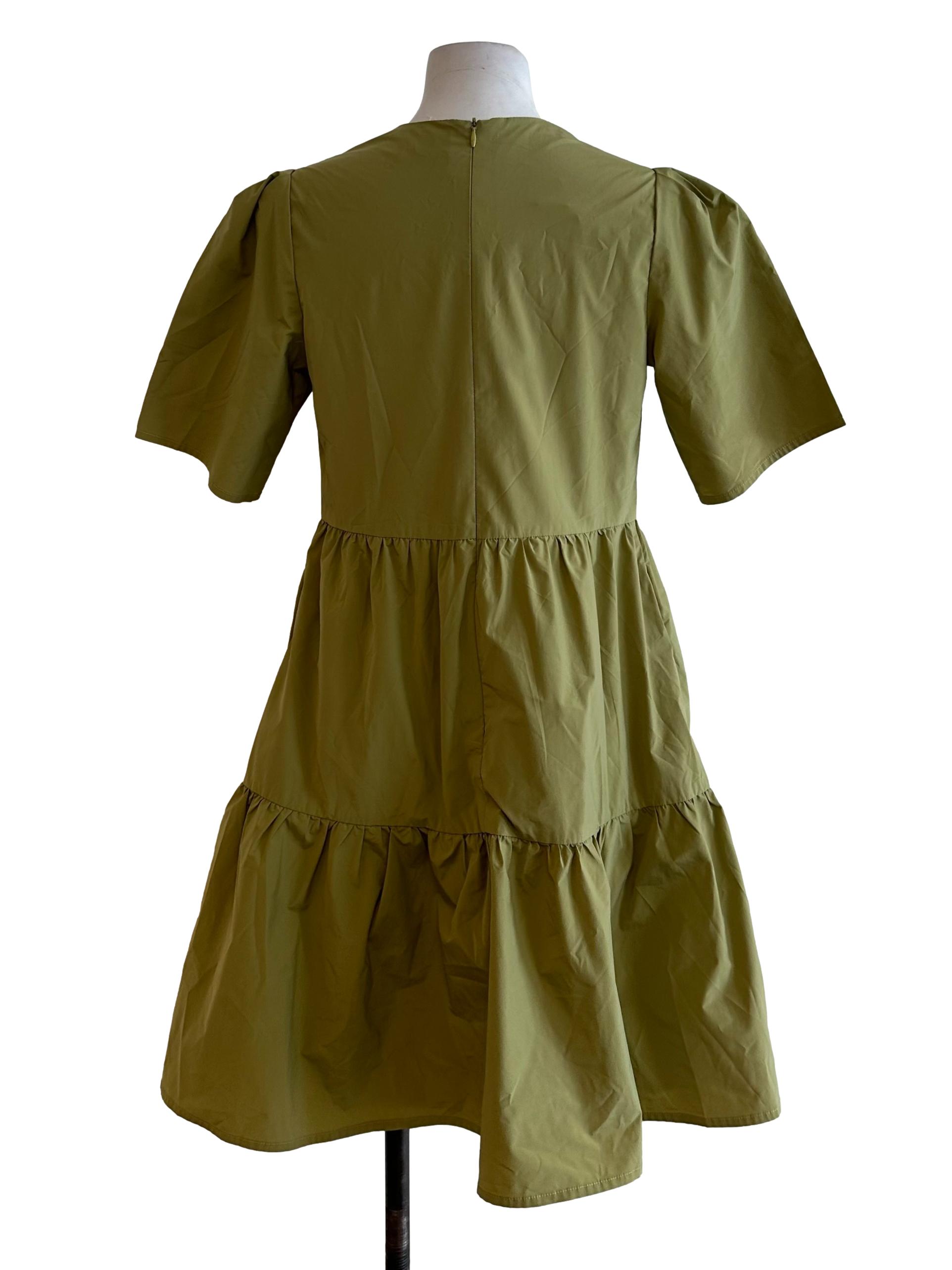 Olive Green Round Neck Tiered Dress OSN
