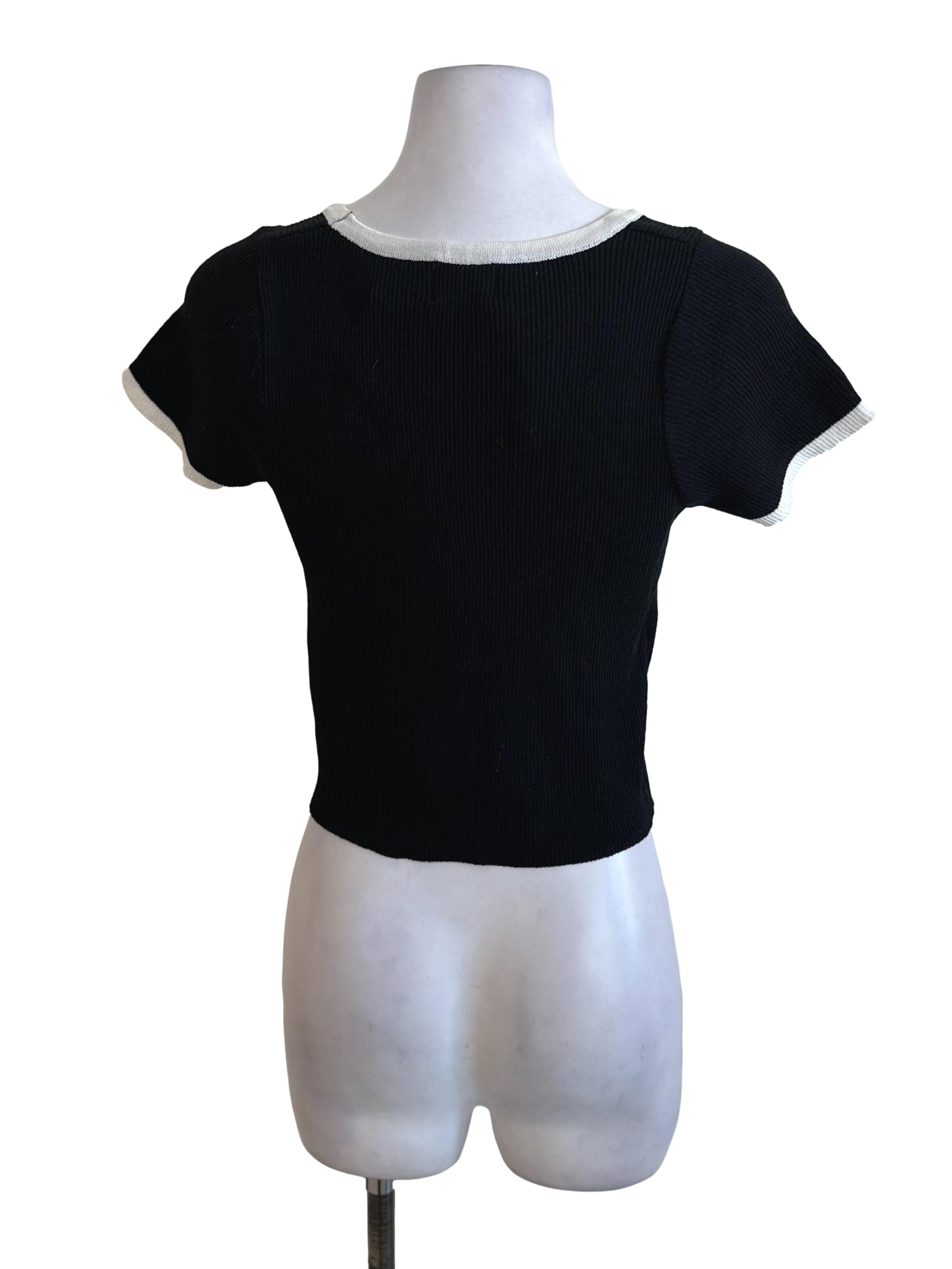 Black White Knit Short Sleeve Top