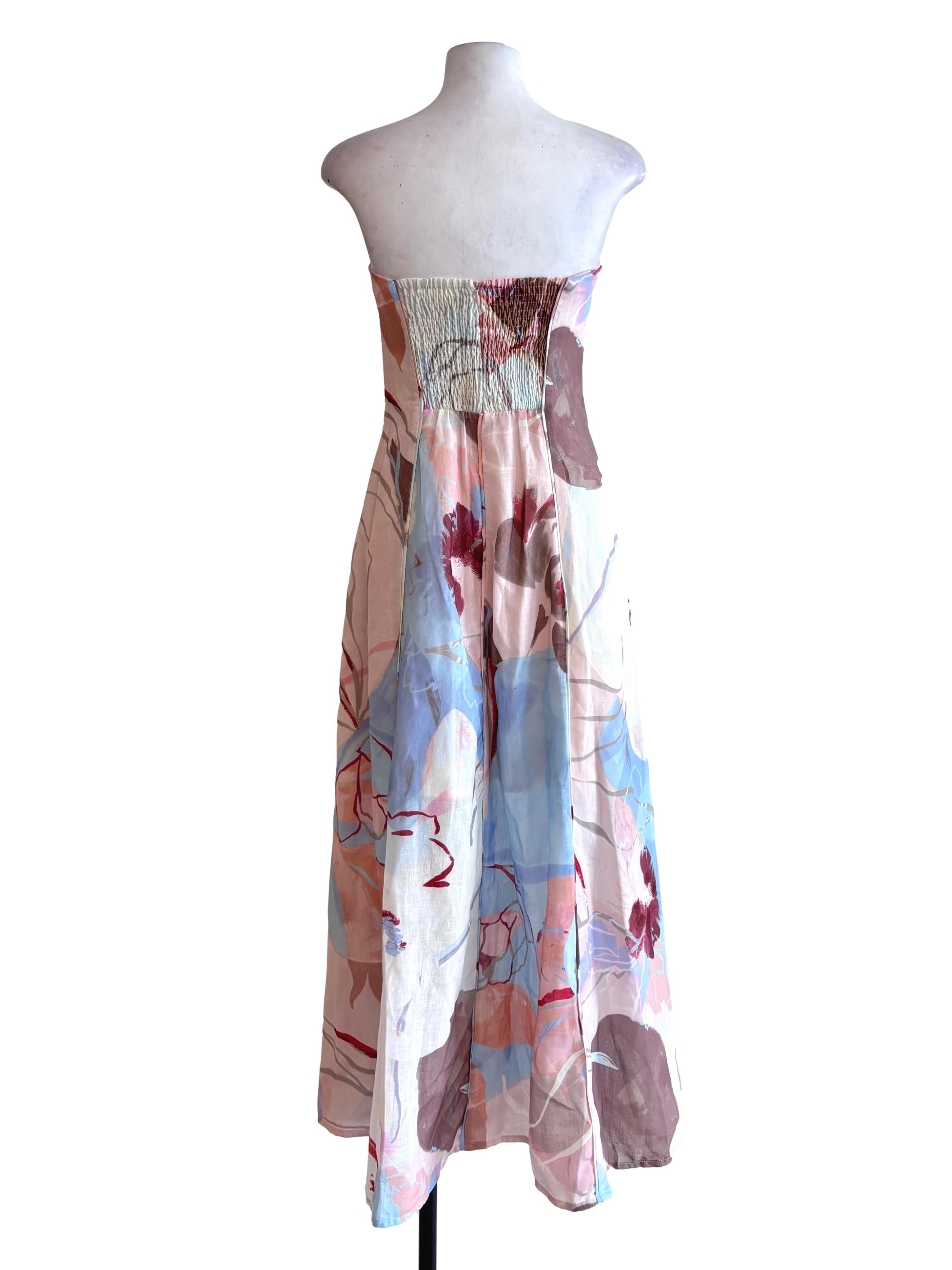 Peach Multicolor Prints Strapless Dress LB