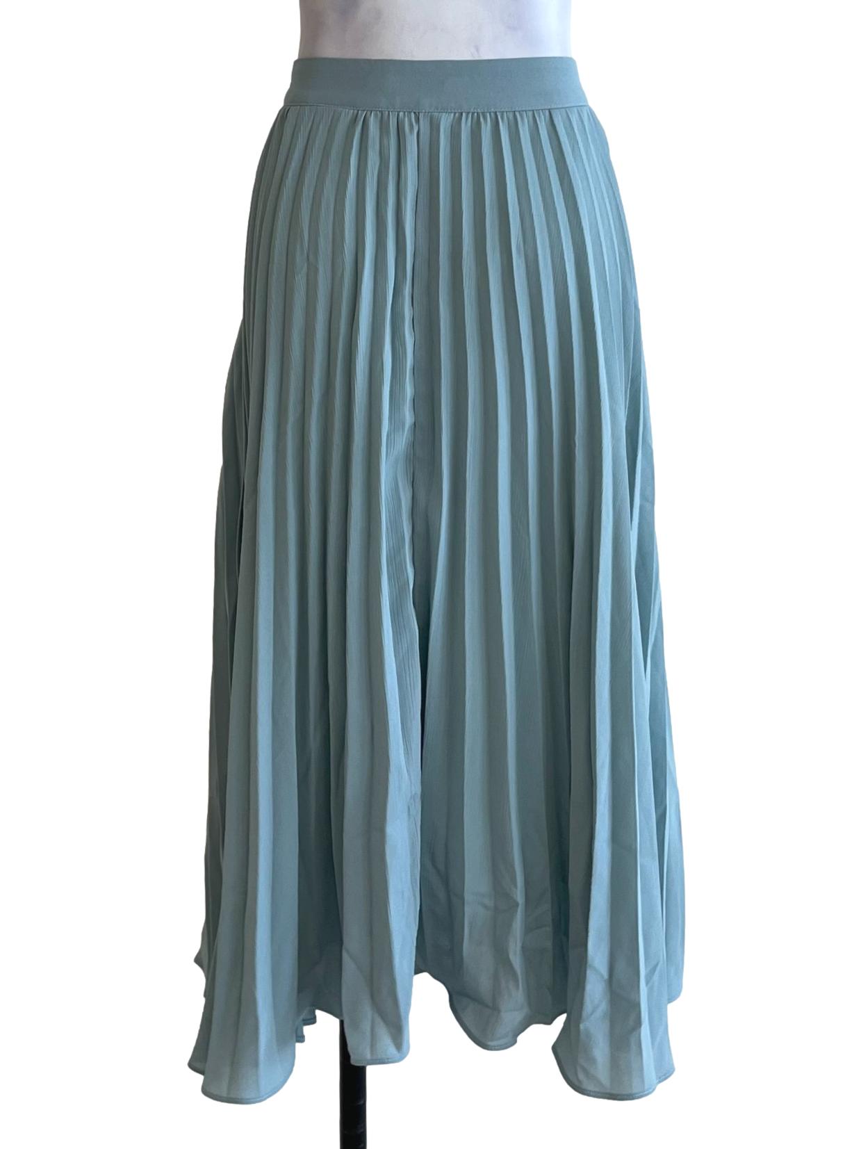 Teal Blue High-Waisted Pleated Skirt