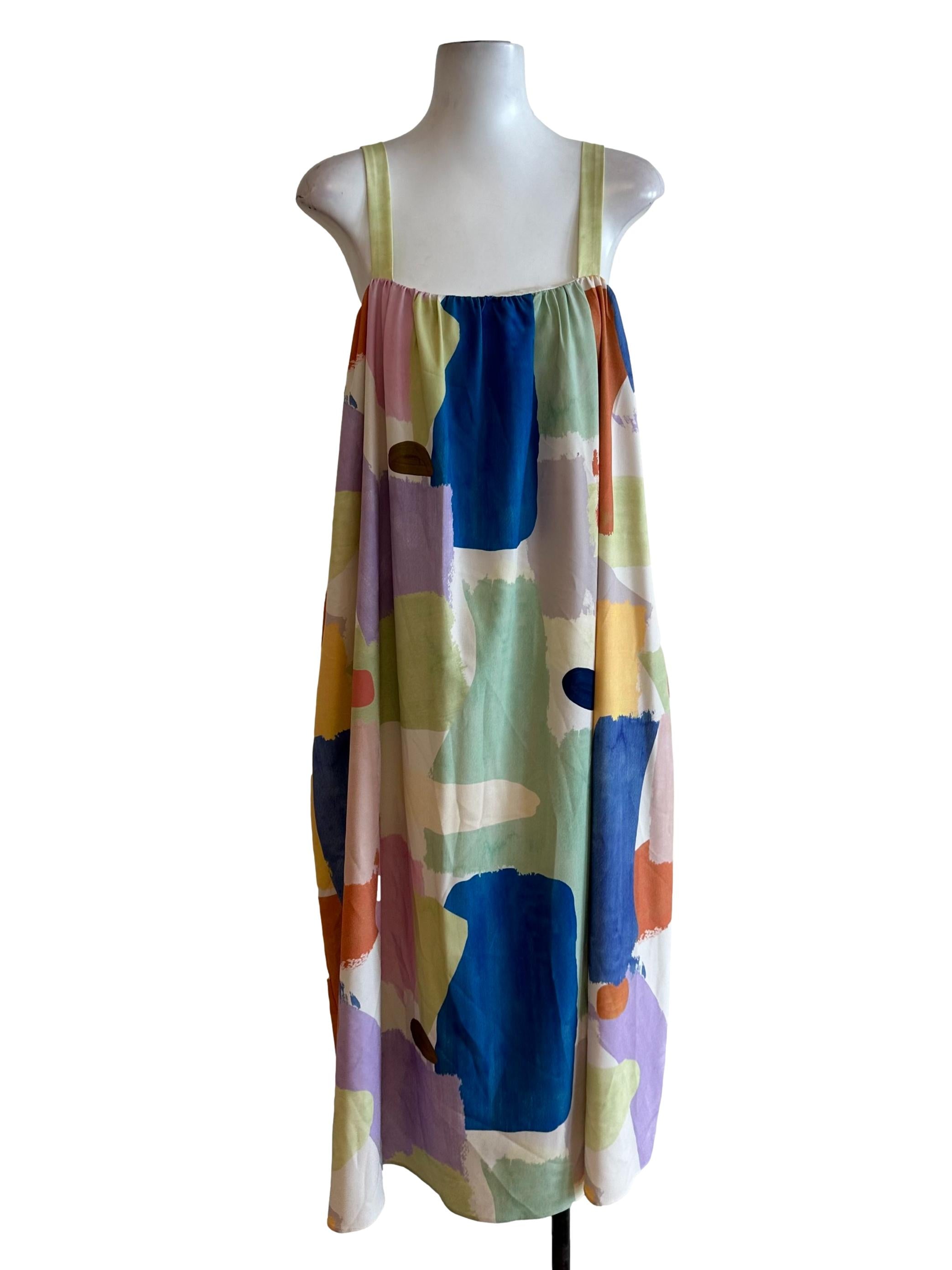 Multicolour Square Neck Abstract Pattern Tent Dress OSN