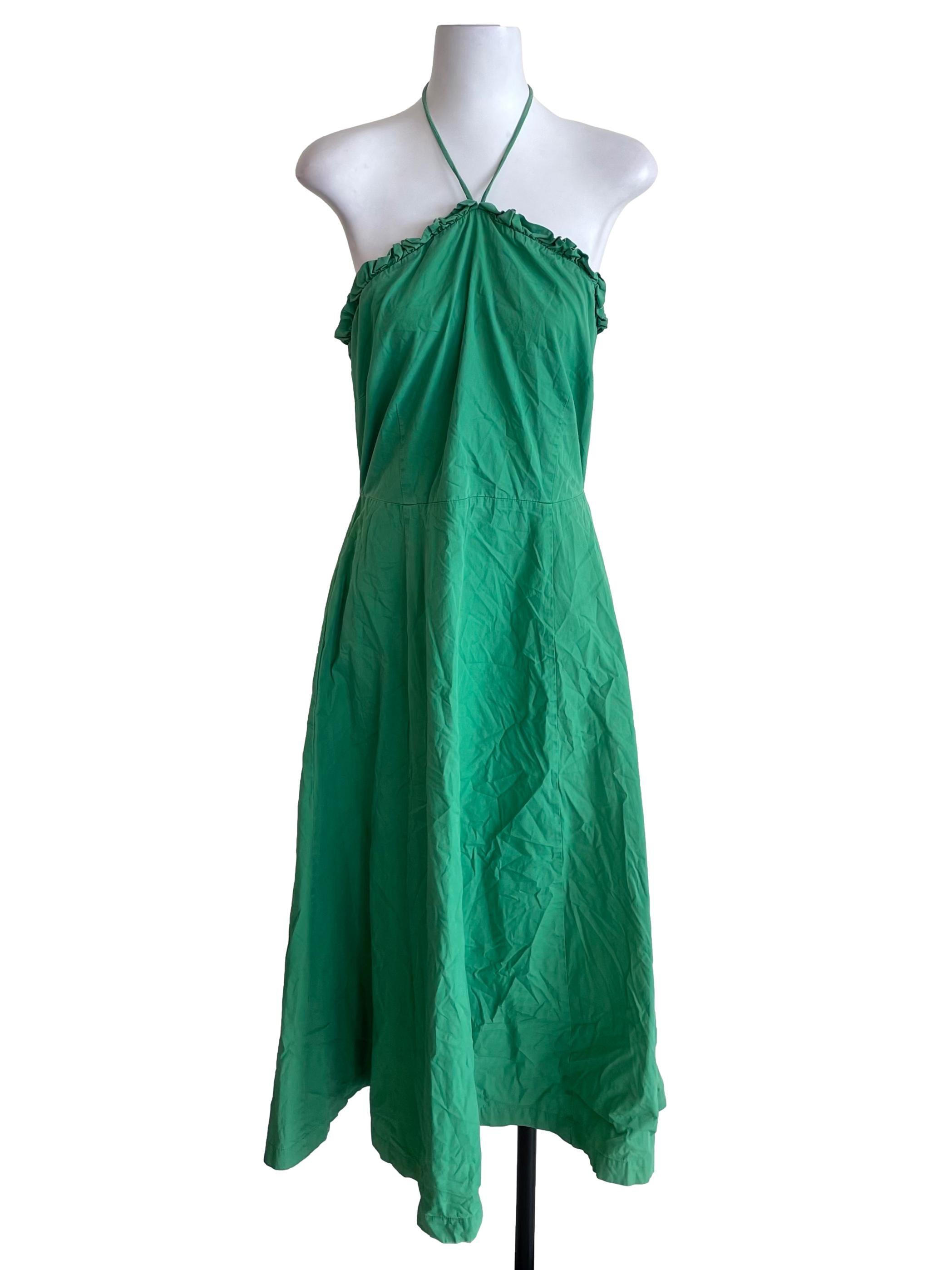 Green Halter Tie Neck A-Line Dress