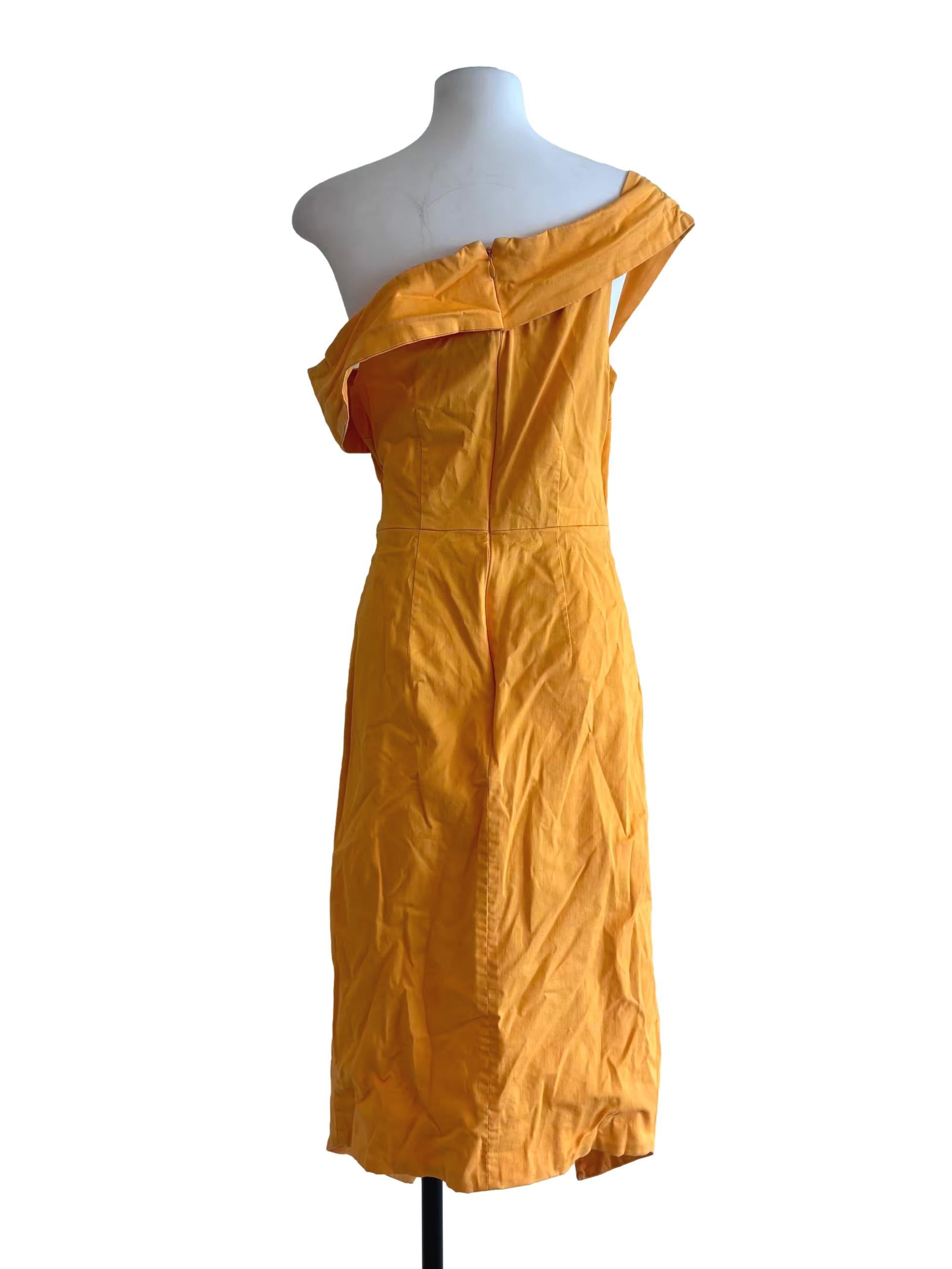 Mango Yellow One Shoulder Cut Out Dress