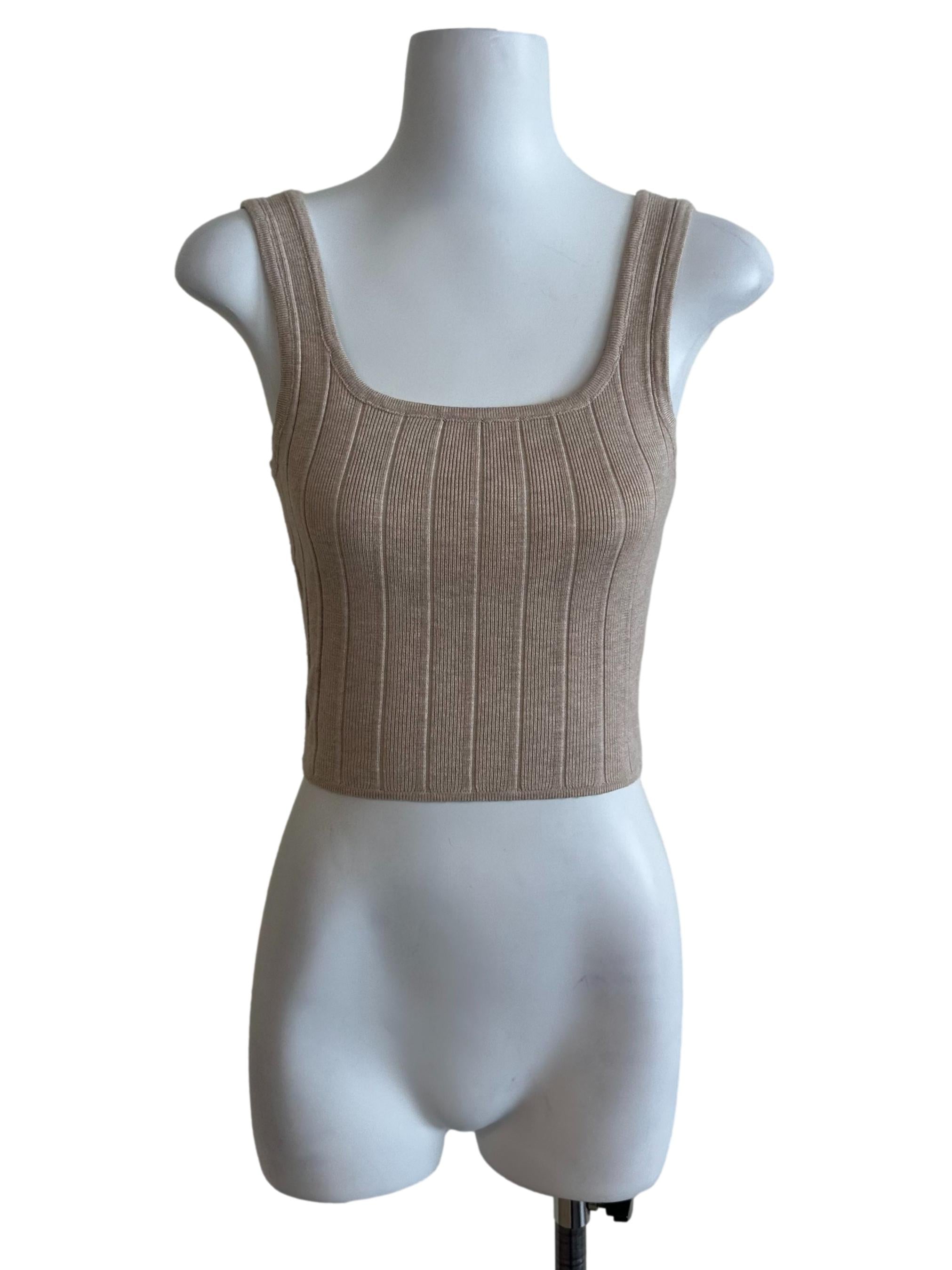Sand Beige Knit Scoop Neck Top