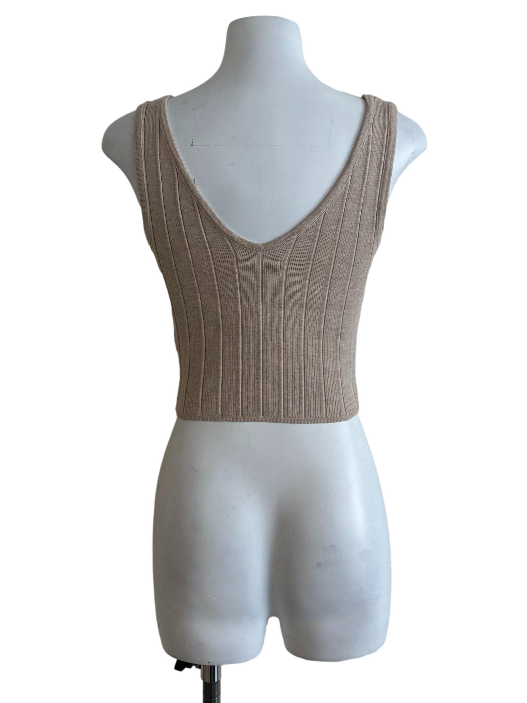 Sand Beige Knit Scoop Neck Top
