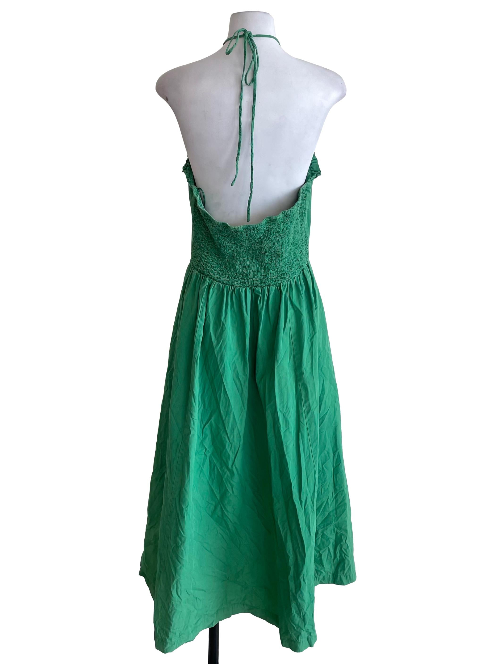 Green Halter Tie Neck A-Line Dress