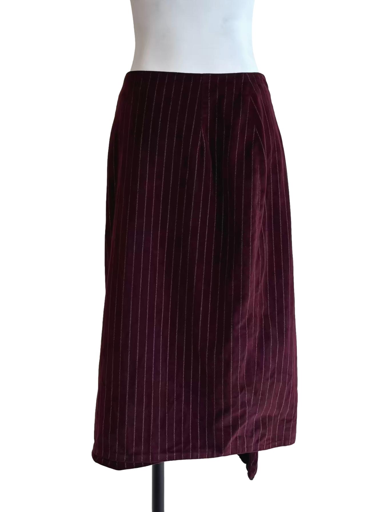 Mahogany Striped Ruffle Button Skirt