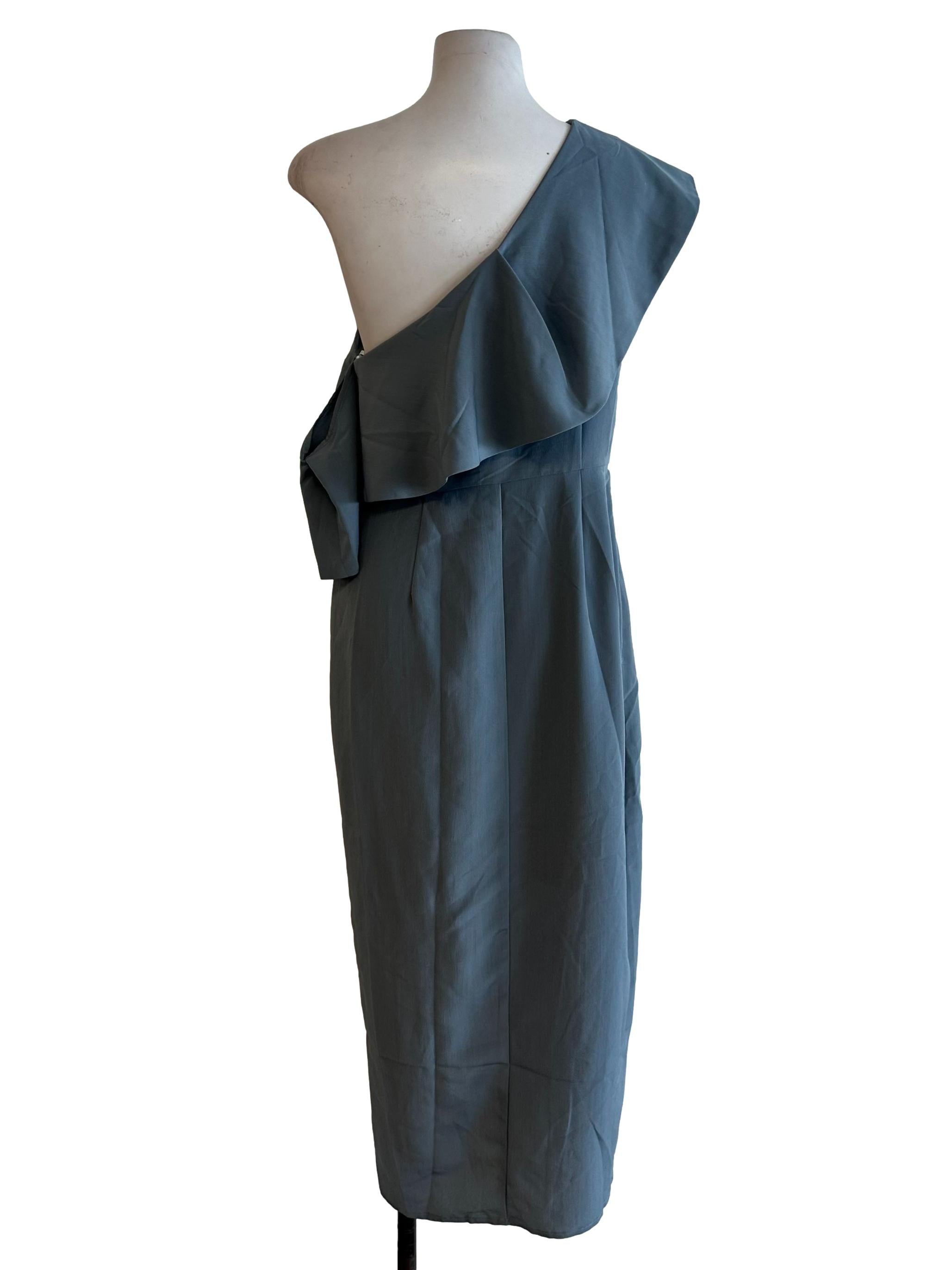 Spruce Grey Ruffle Asymmetric Off Shoulder Dress