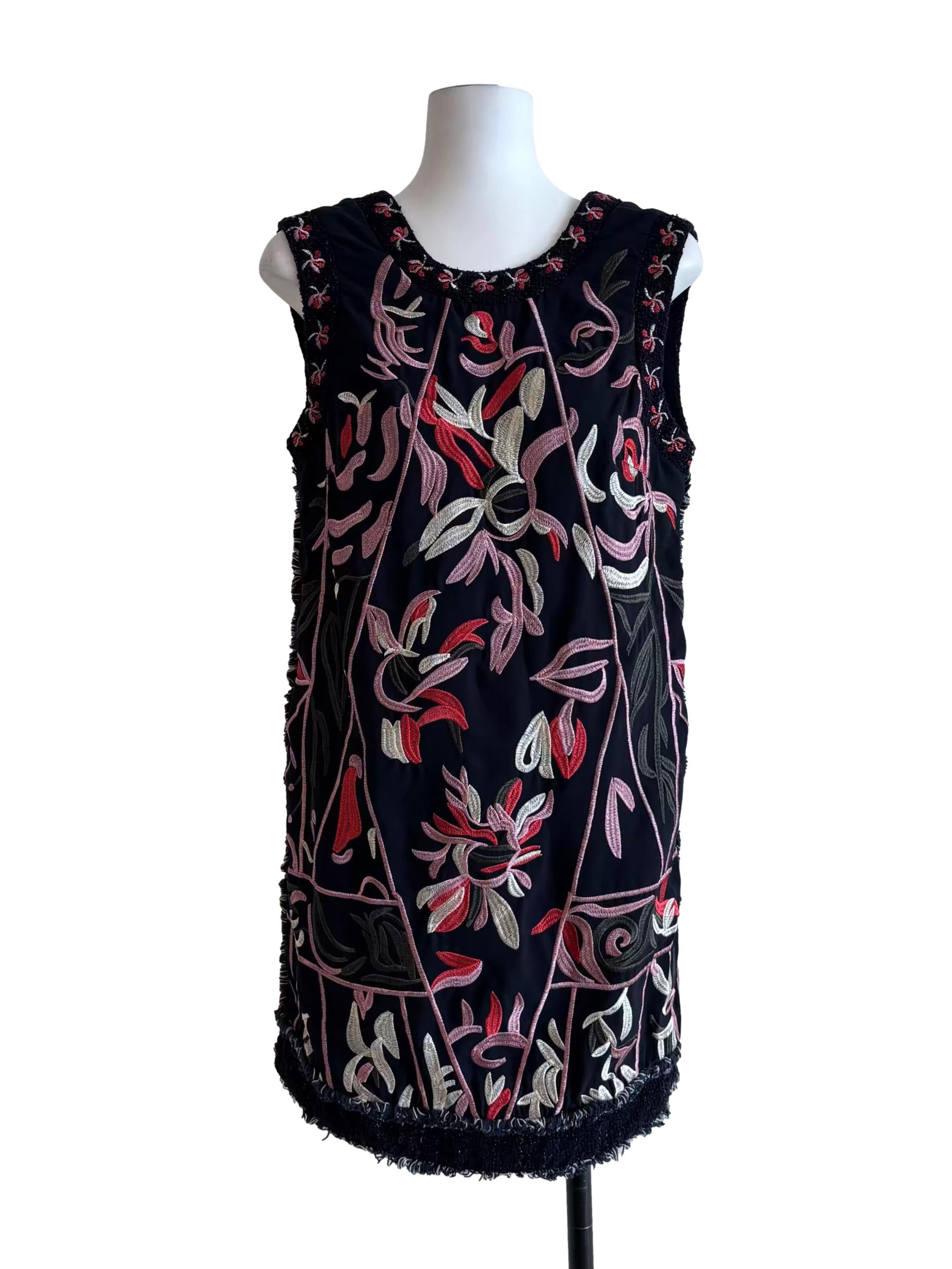 Blue Black Embroidered Shift Dress