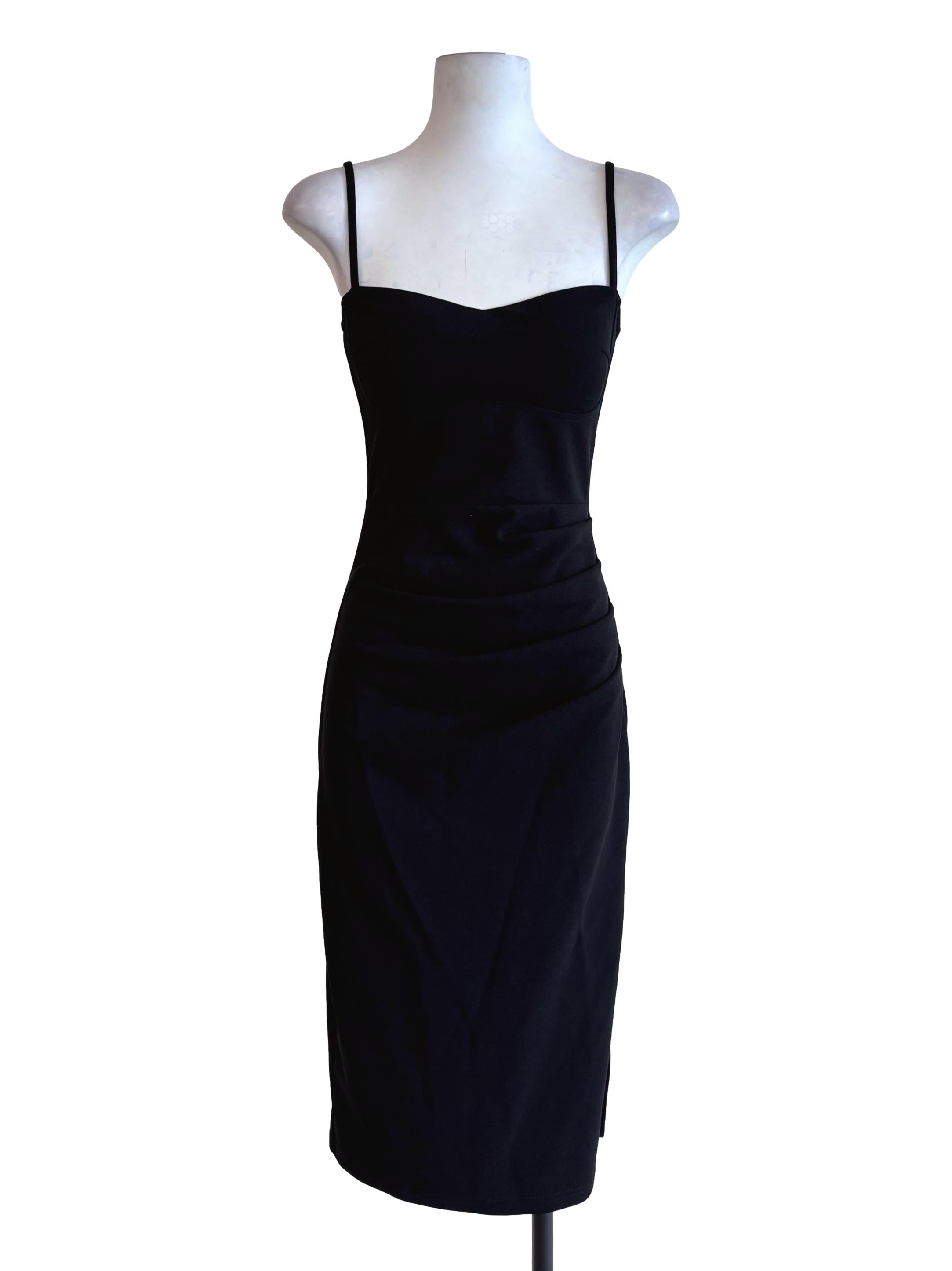 Black Spaghetti Strap Ruched Dress