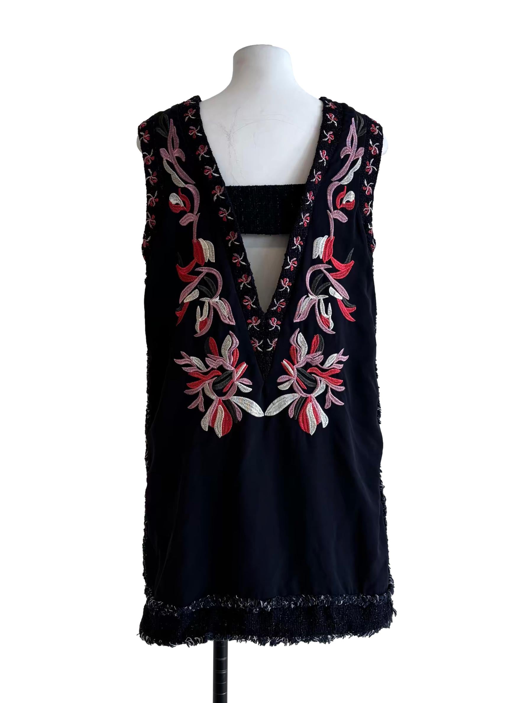 Blue Black Embroidered Shift Dress