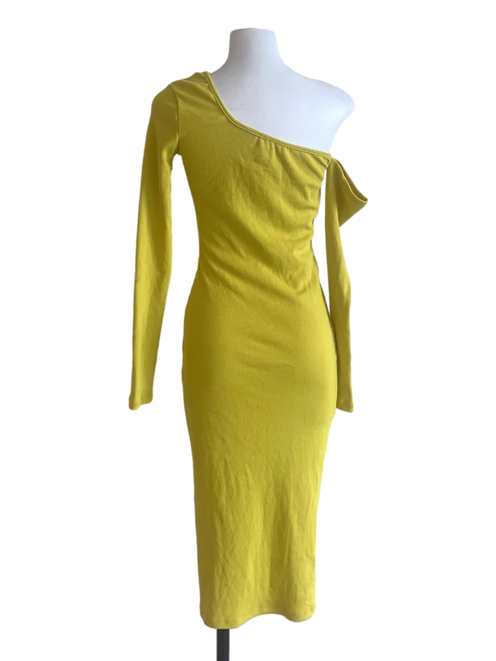 Lemon Yellow Asymmetric Neck Bodycon Dress