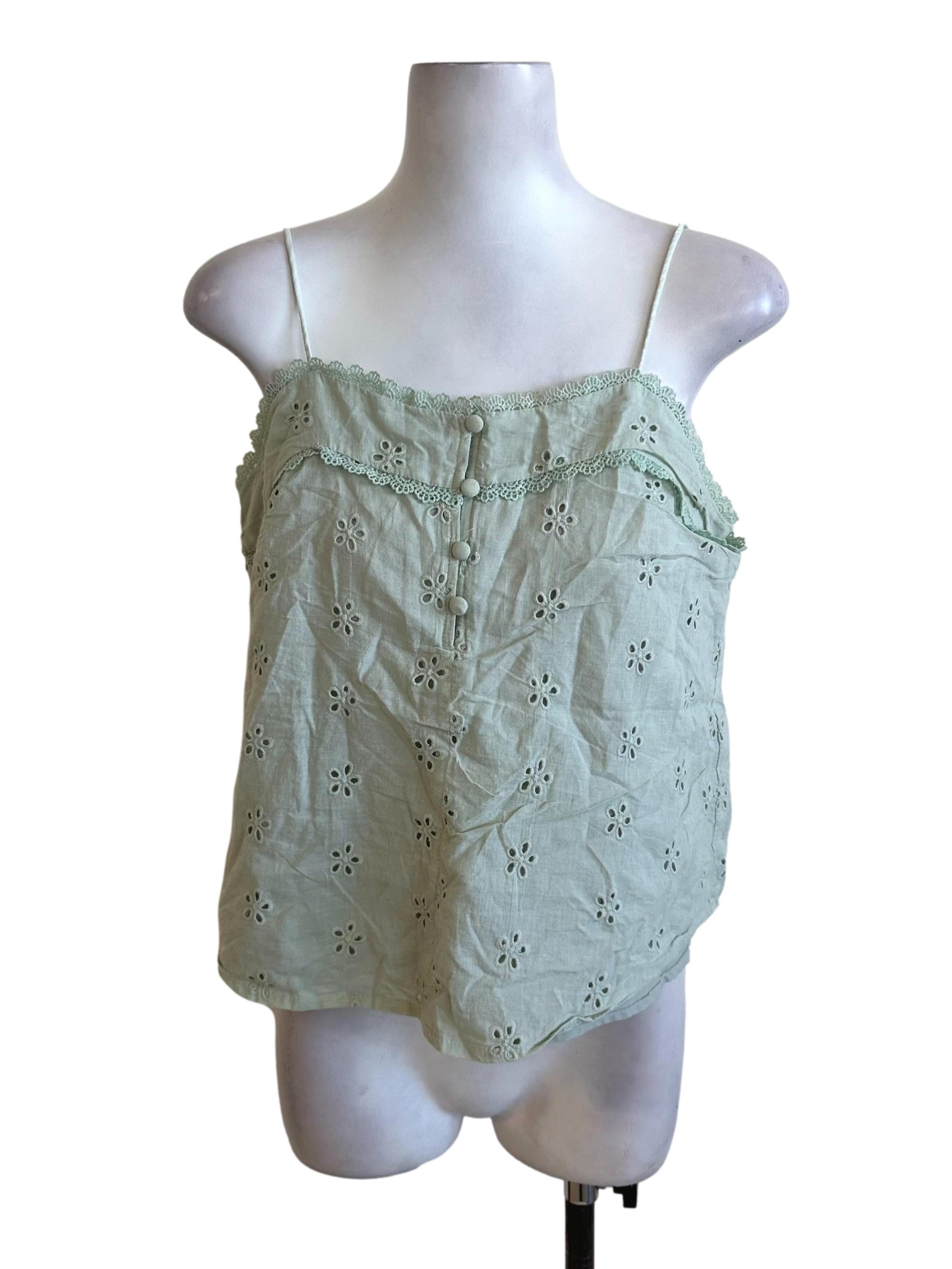 Light Green Eyelet Embroidery Lace Top TWL