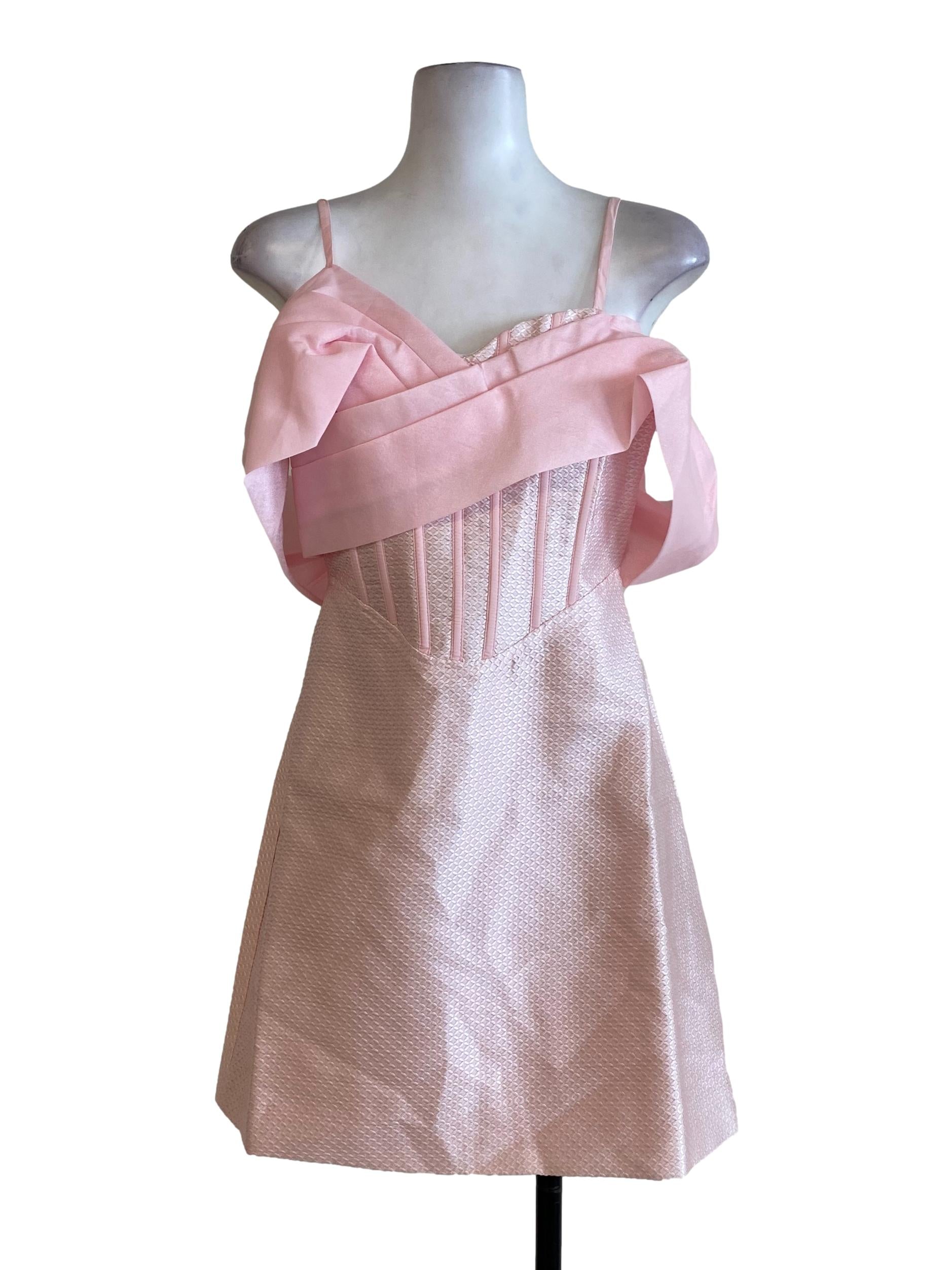Pink Textured Princess Mini Dress