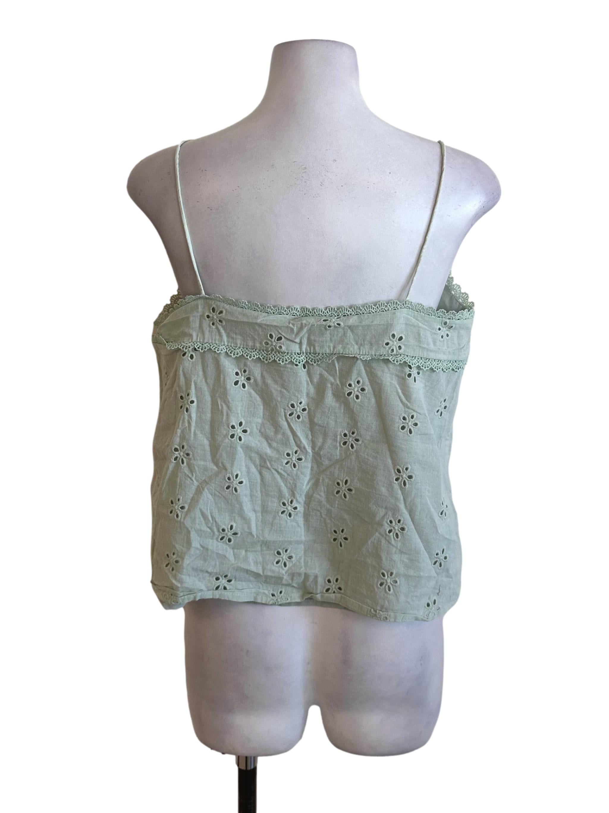 Light Green Eyelet Embroidery Lace Top TWL