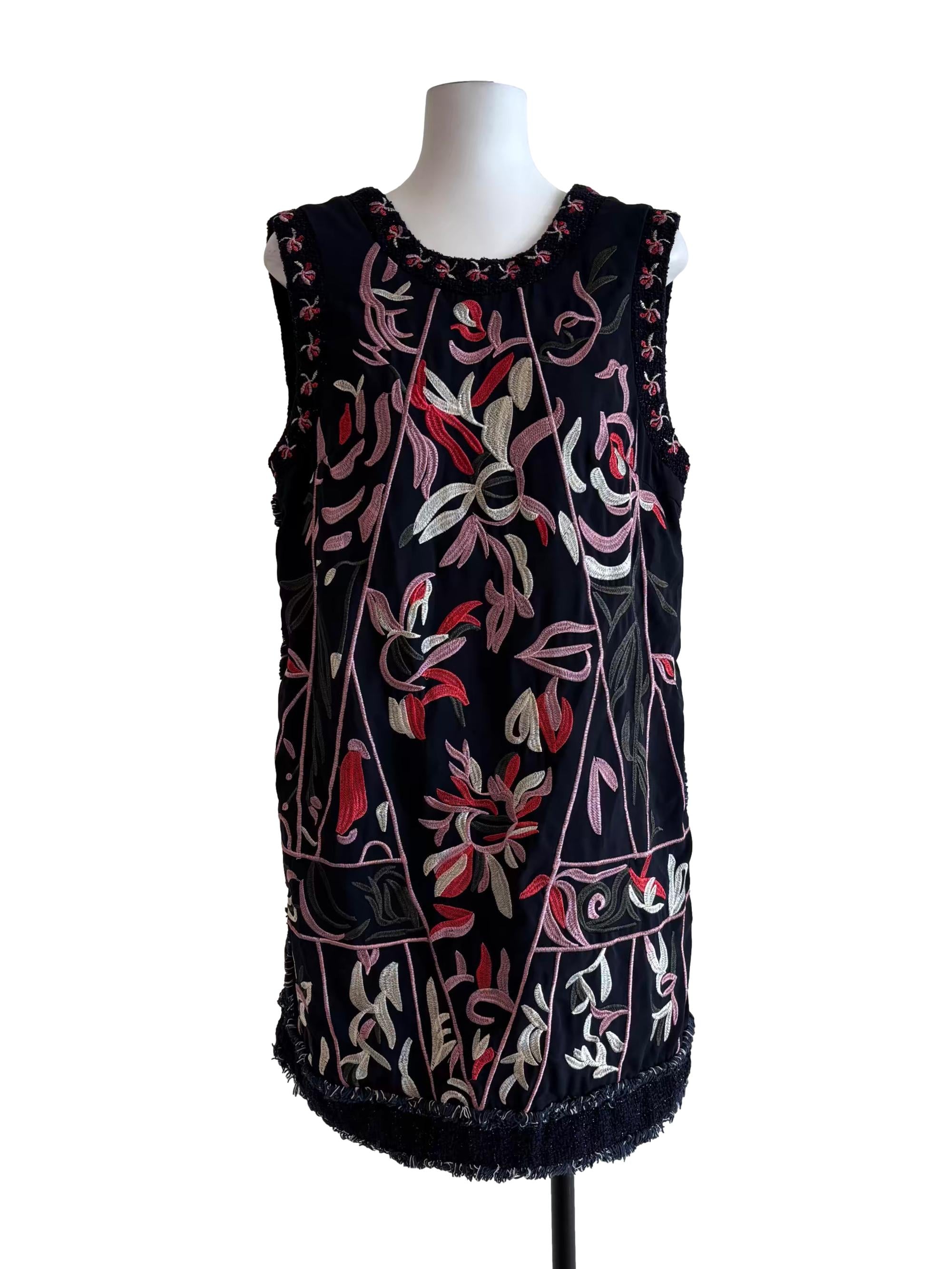 Blue Black Embroidered Shift Dress