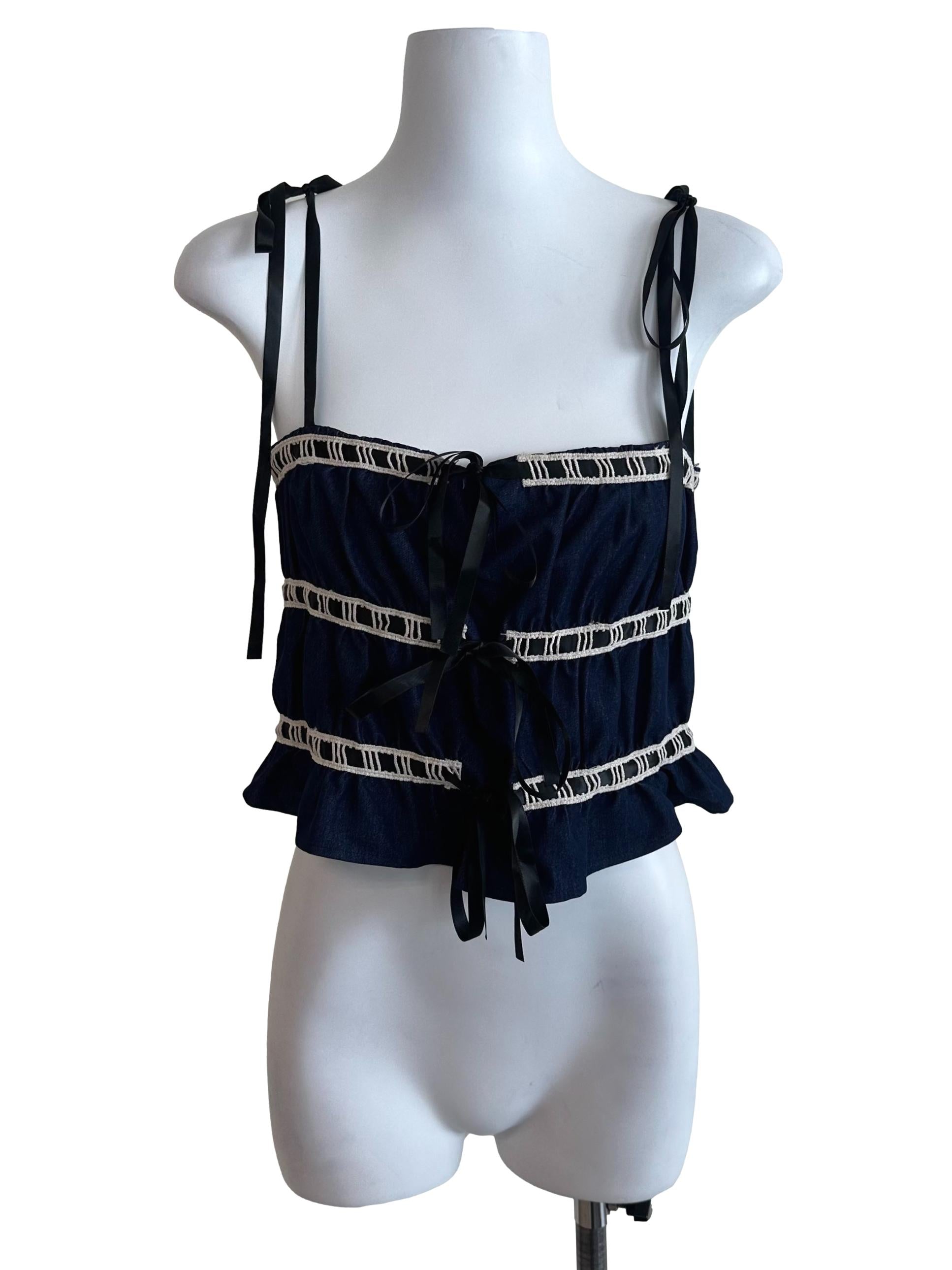 Navy Blue Tiered Ribbon Top