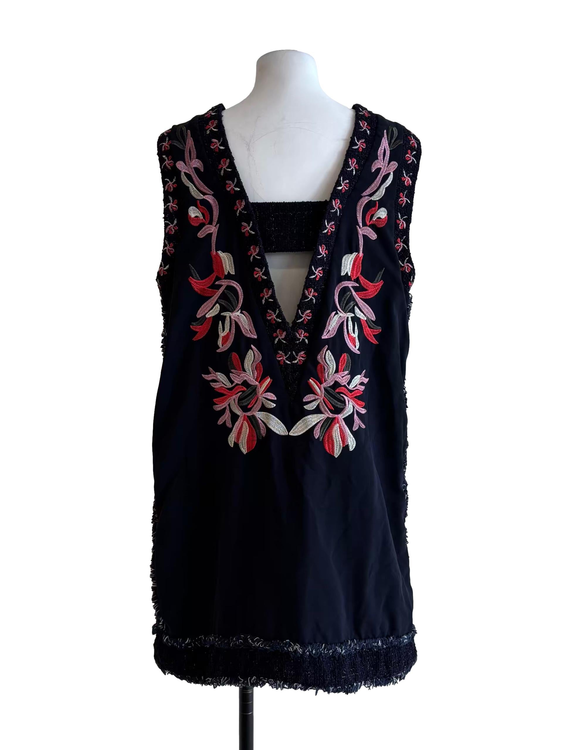 Blue Black Embroidered Shift Dress