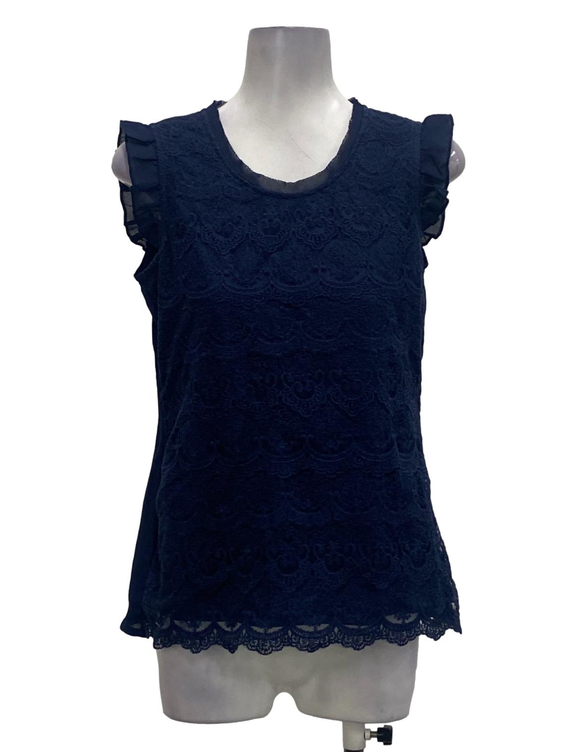 L'zzie Navy Blue Laced Sleeveless Blouse | REFASH