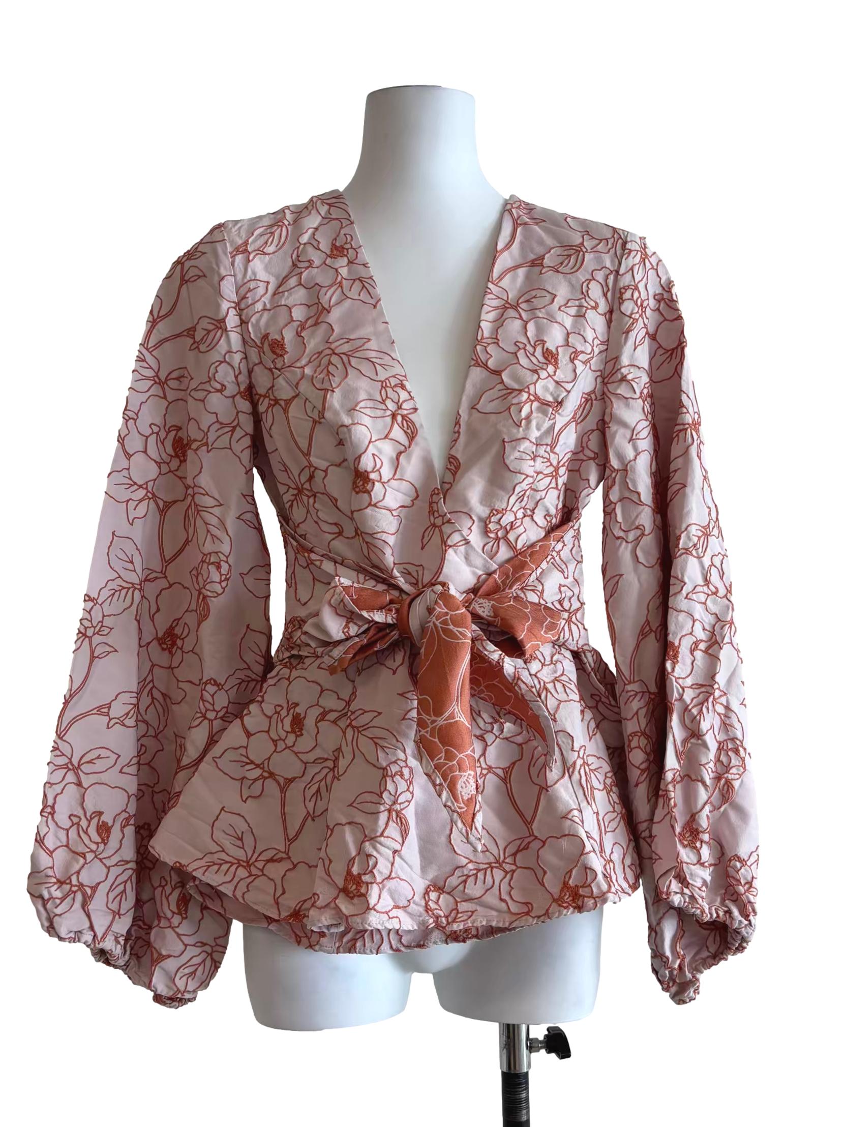 Crepe Pink Jacquard Peplum Top