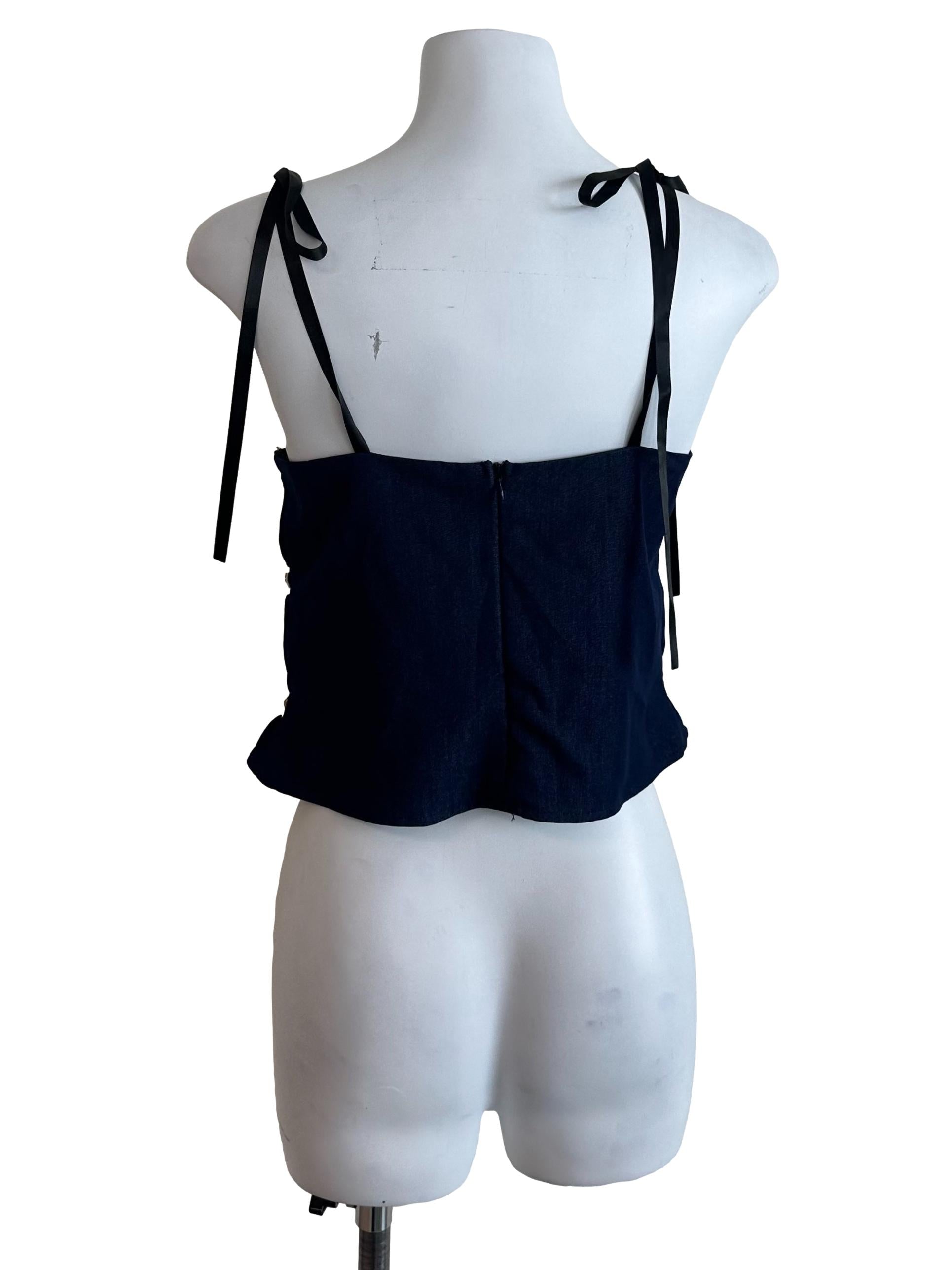 Navy Blue Tiered Ribbon Top