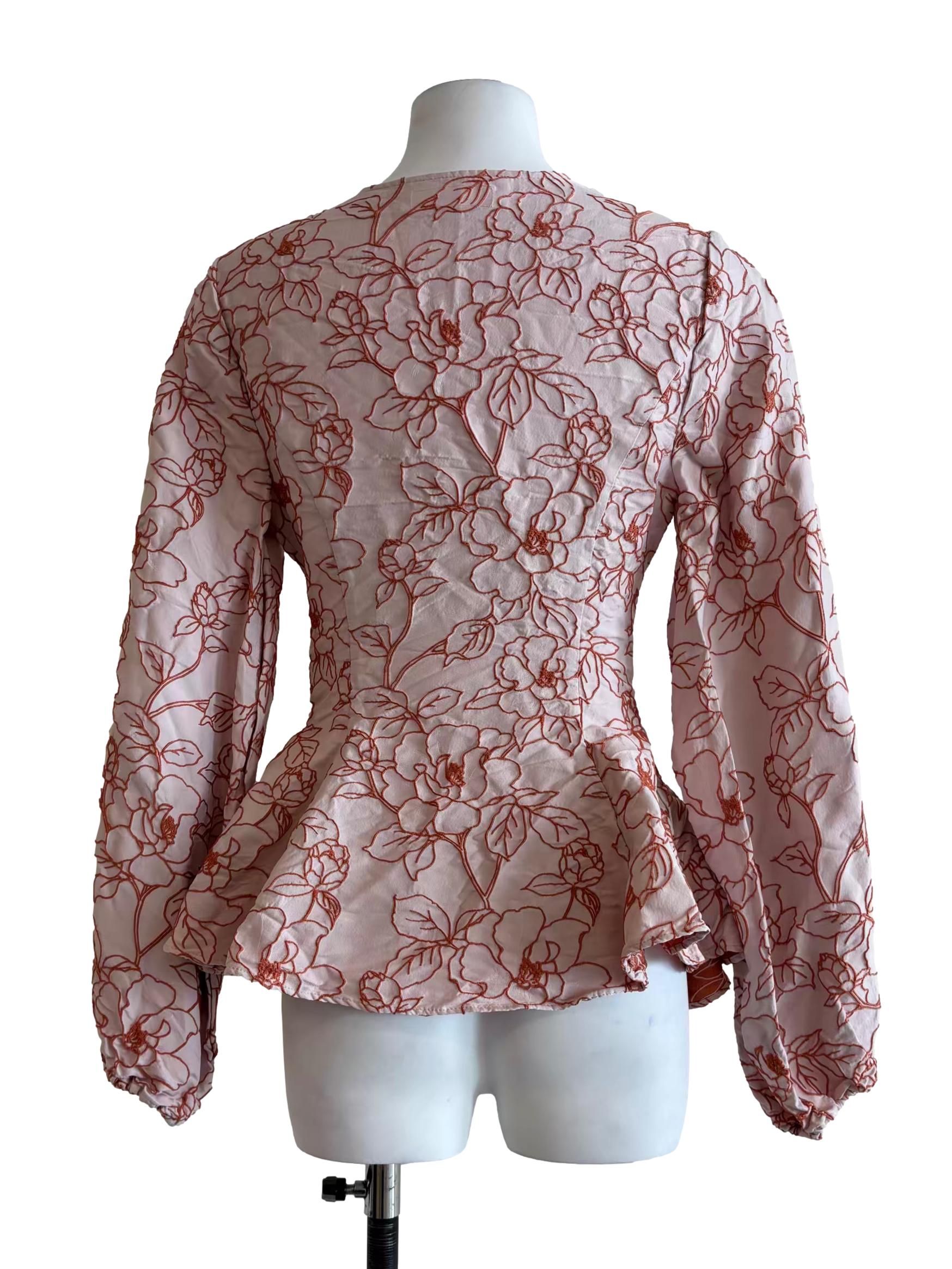 Crepe Pink Jacquard Peplum Top