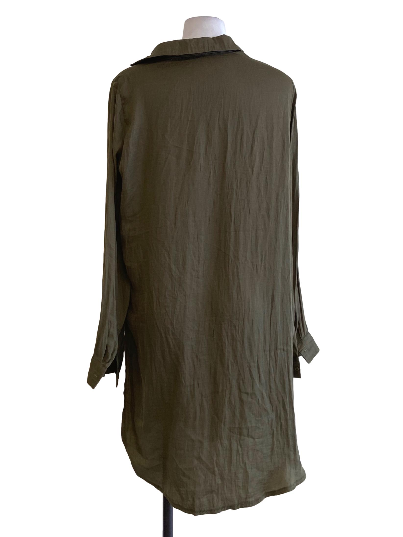 Crocodile Green Twill Tunic Button Down Dress TEM